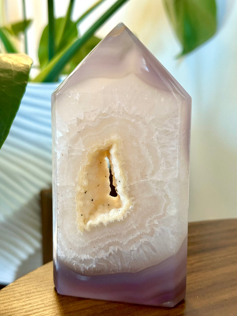 Large Lavender Agate Tower with white Druzy.