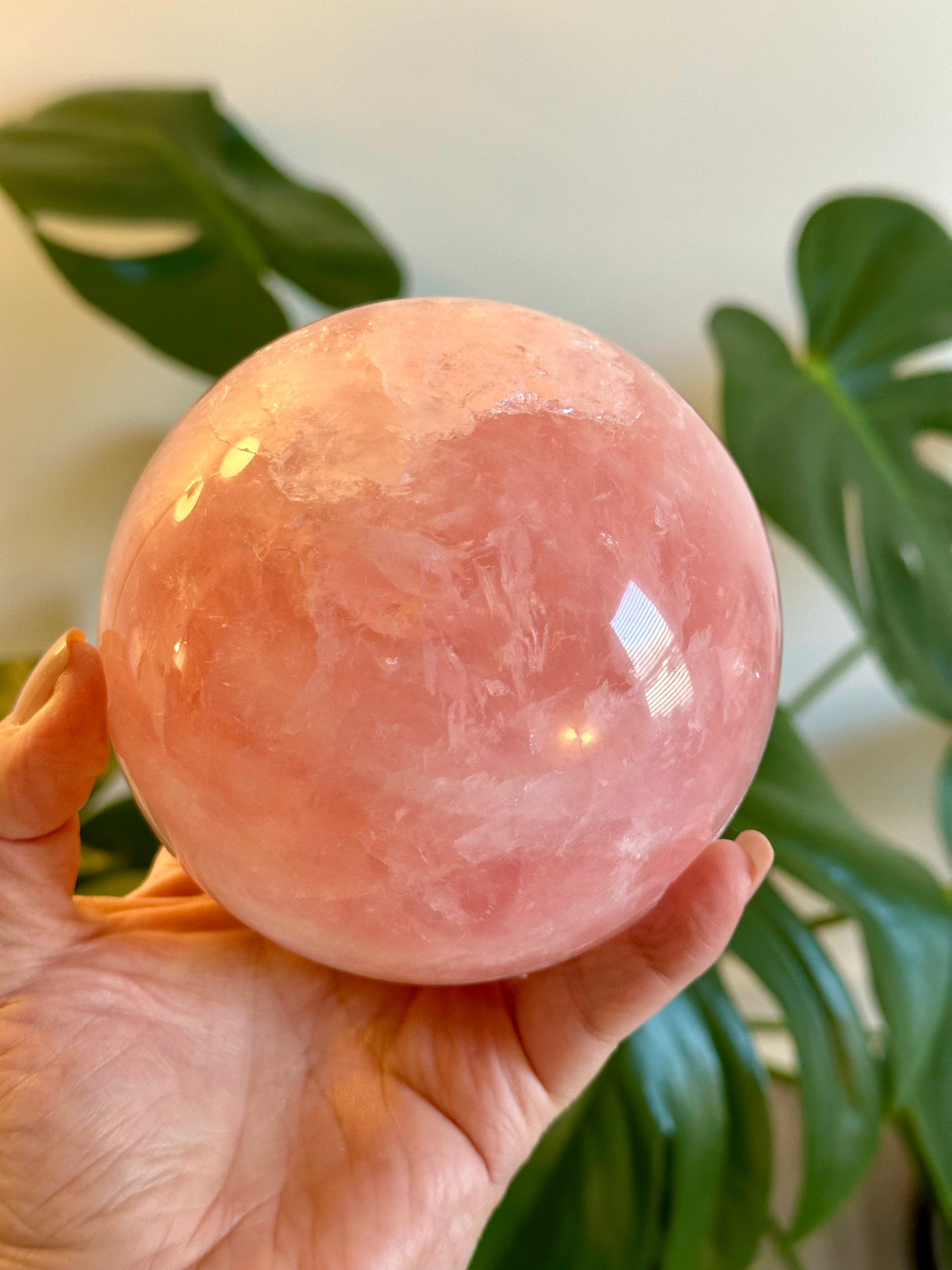 High Quality Extra Large Rose Quartz Sphere from Brazil. 3.5 lbs.