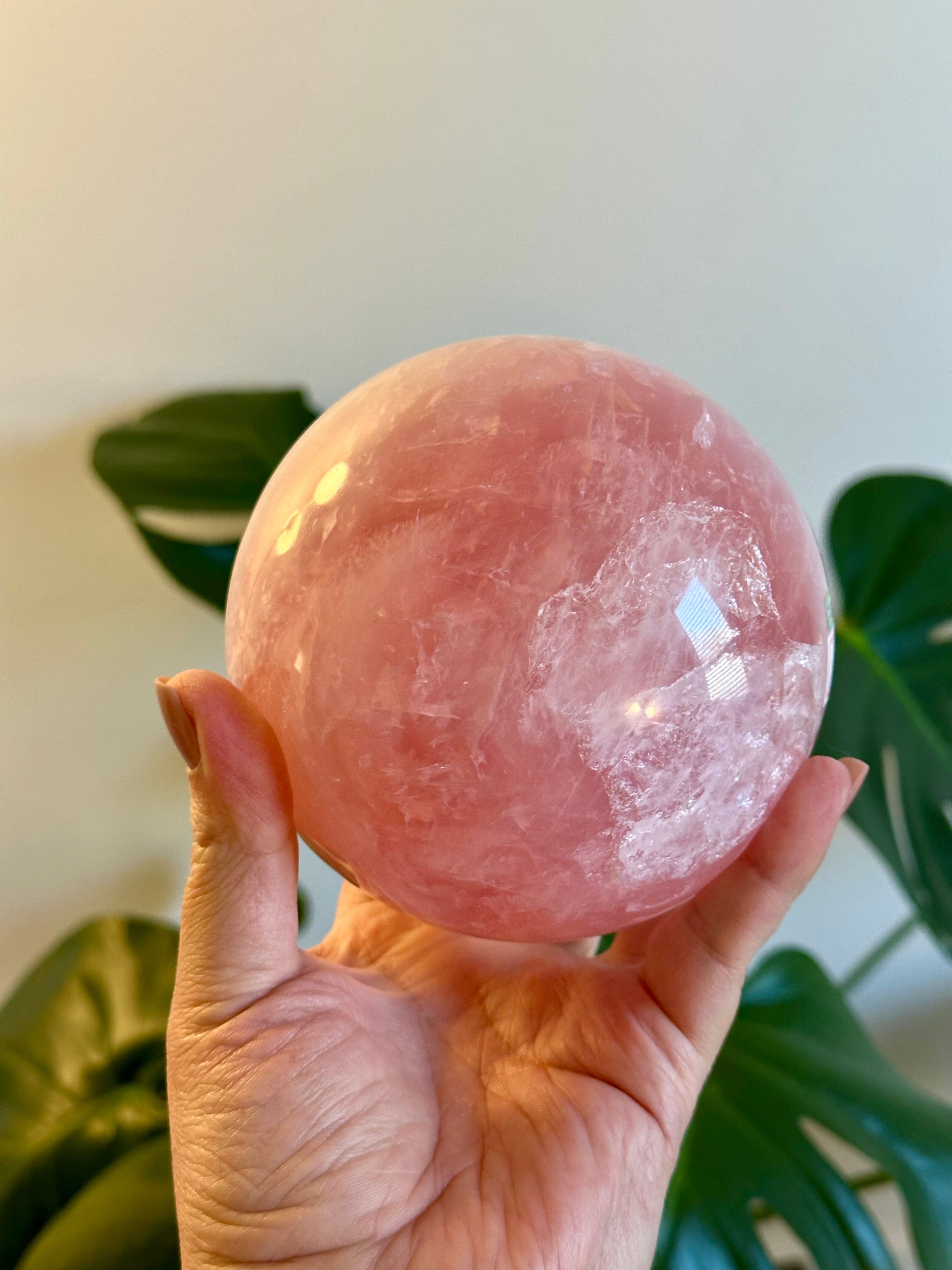 High Quality Extra Large Rose Quartz Sphere from Brazil. 3.5 lbs.