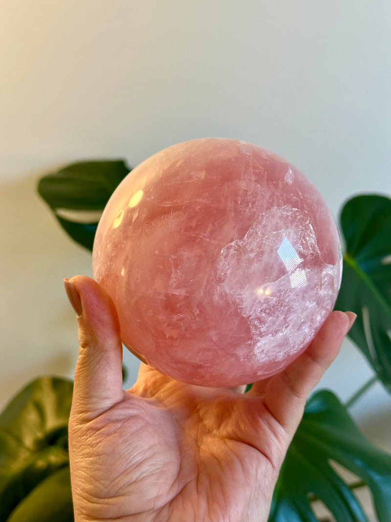 High Quality Extra Large Rose Quartz Sphere from Brazil. 3.5 lbs.