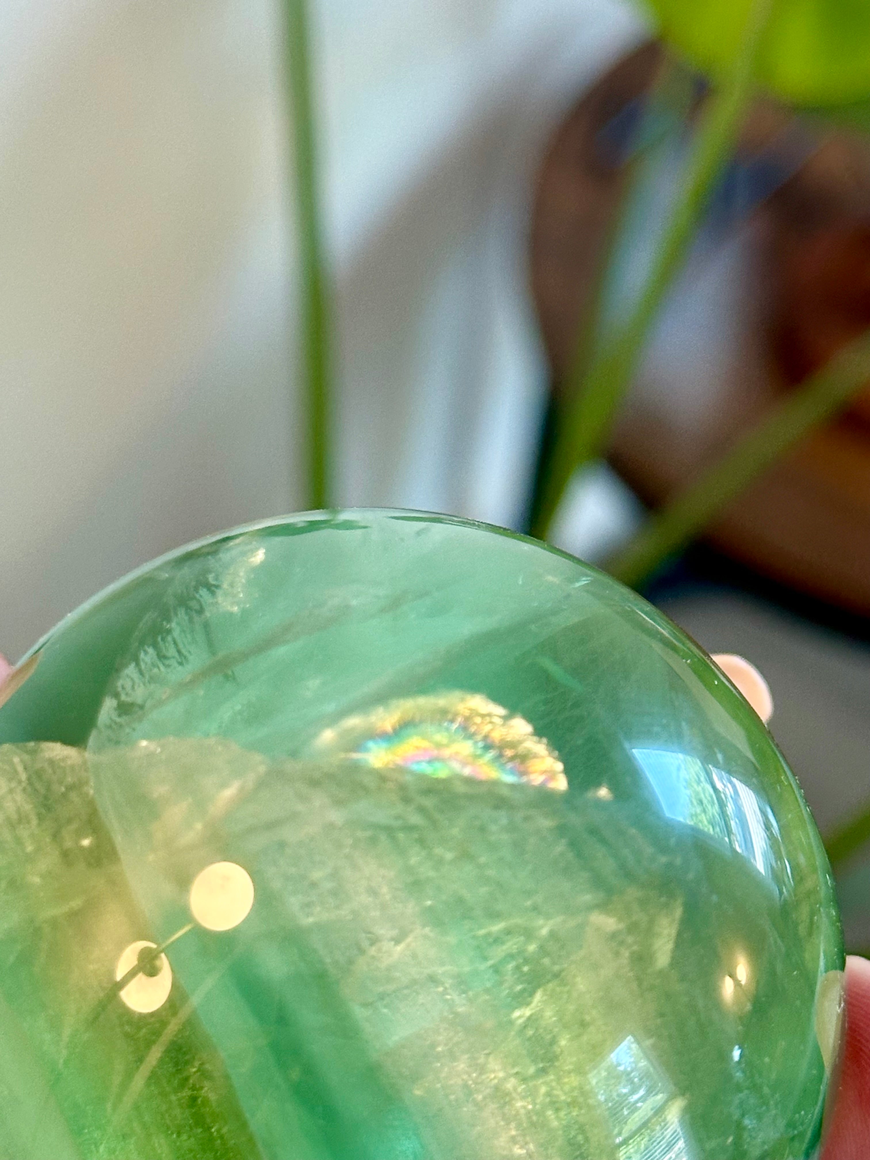 Gorgeous Emerald Green Fluorite Sphere. 65mm.