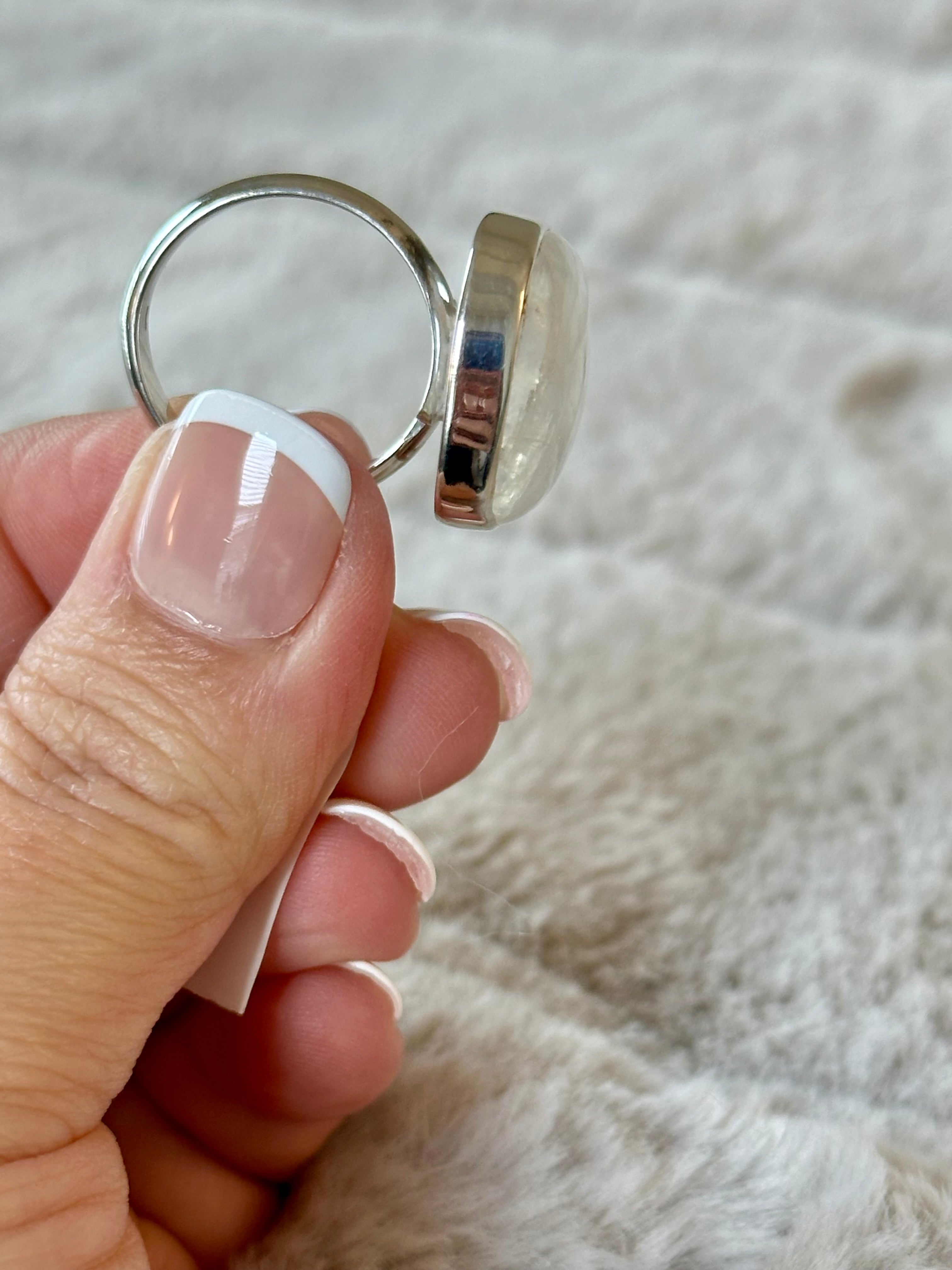 Moonstone Adjustable Silver Ring in Square-round shape.