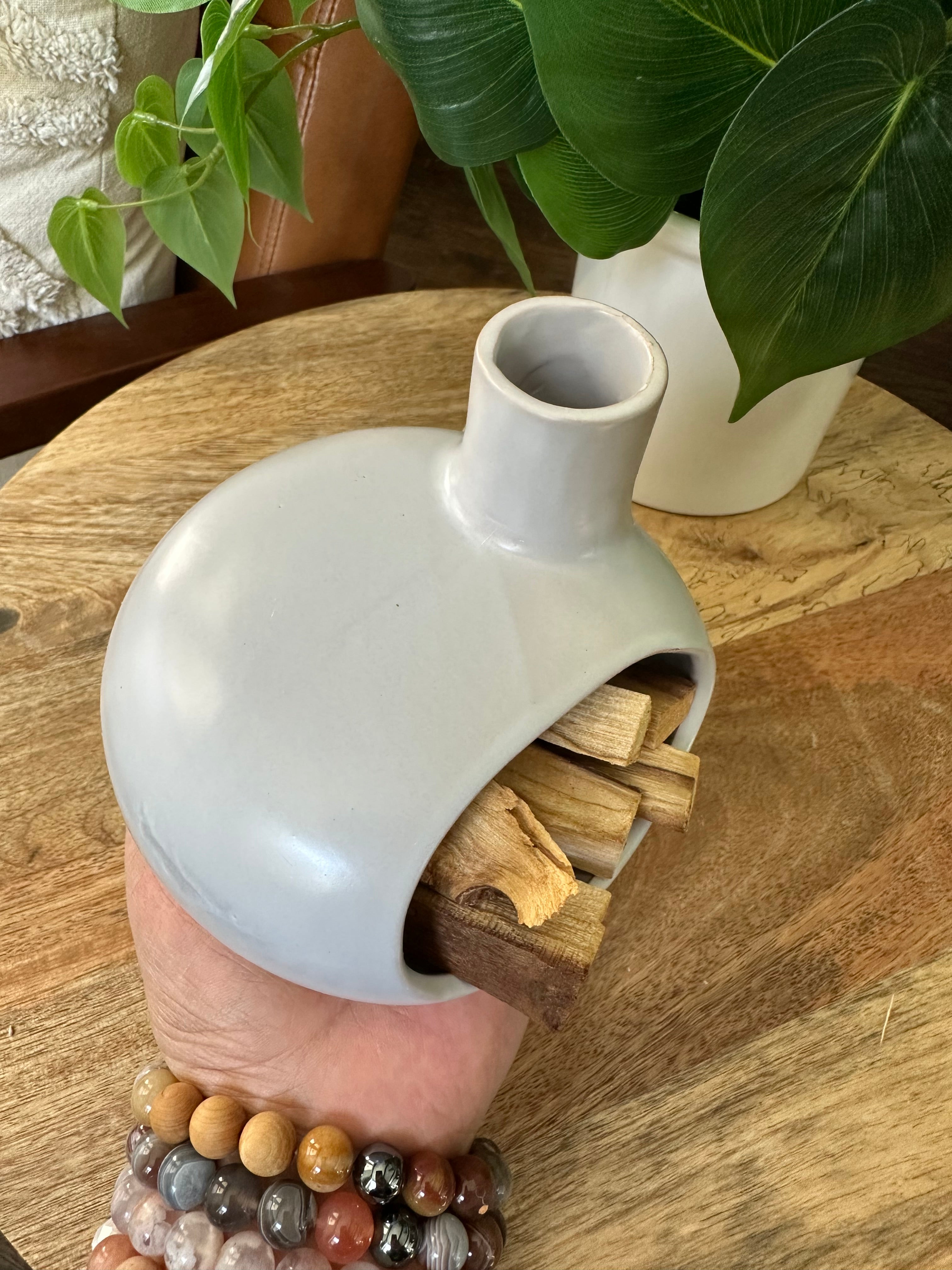 Ceramic Chimney for Smudging. Large Handpainted Ceramic Burner for Palo Santo and Sage.