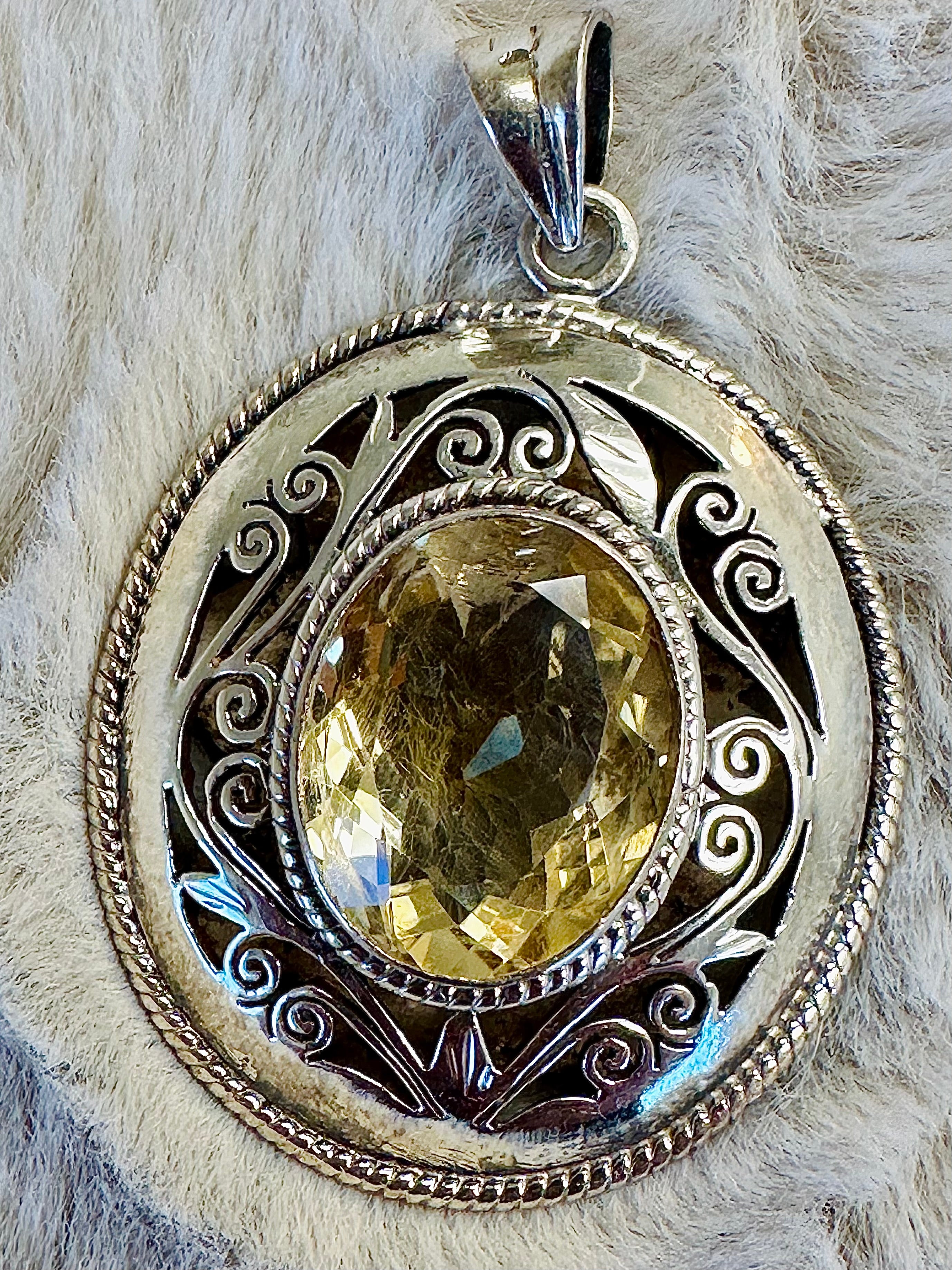 Large hand-crafted Sterling Silver Pendant with Genuine Citrine gemstone.