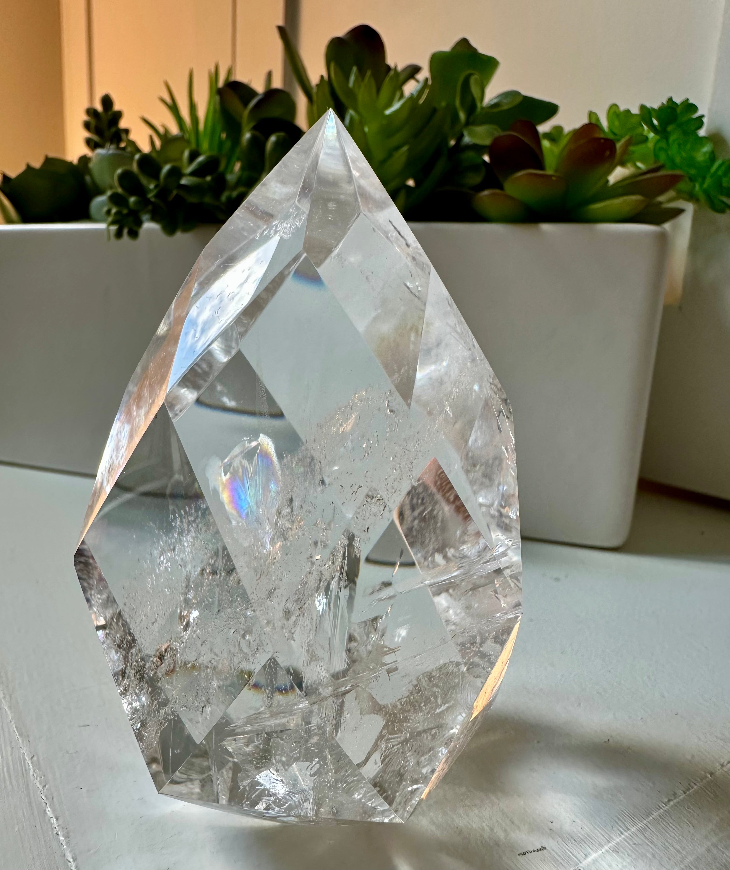Large Multifaceted Quartz Flame with Multi Rainbows. 295gr.