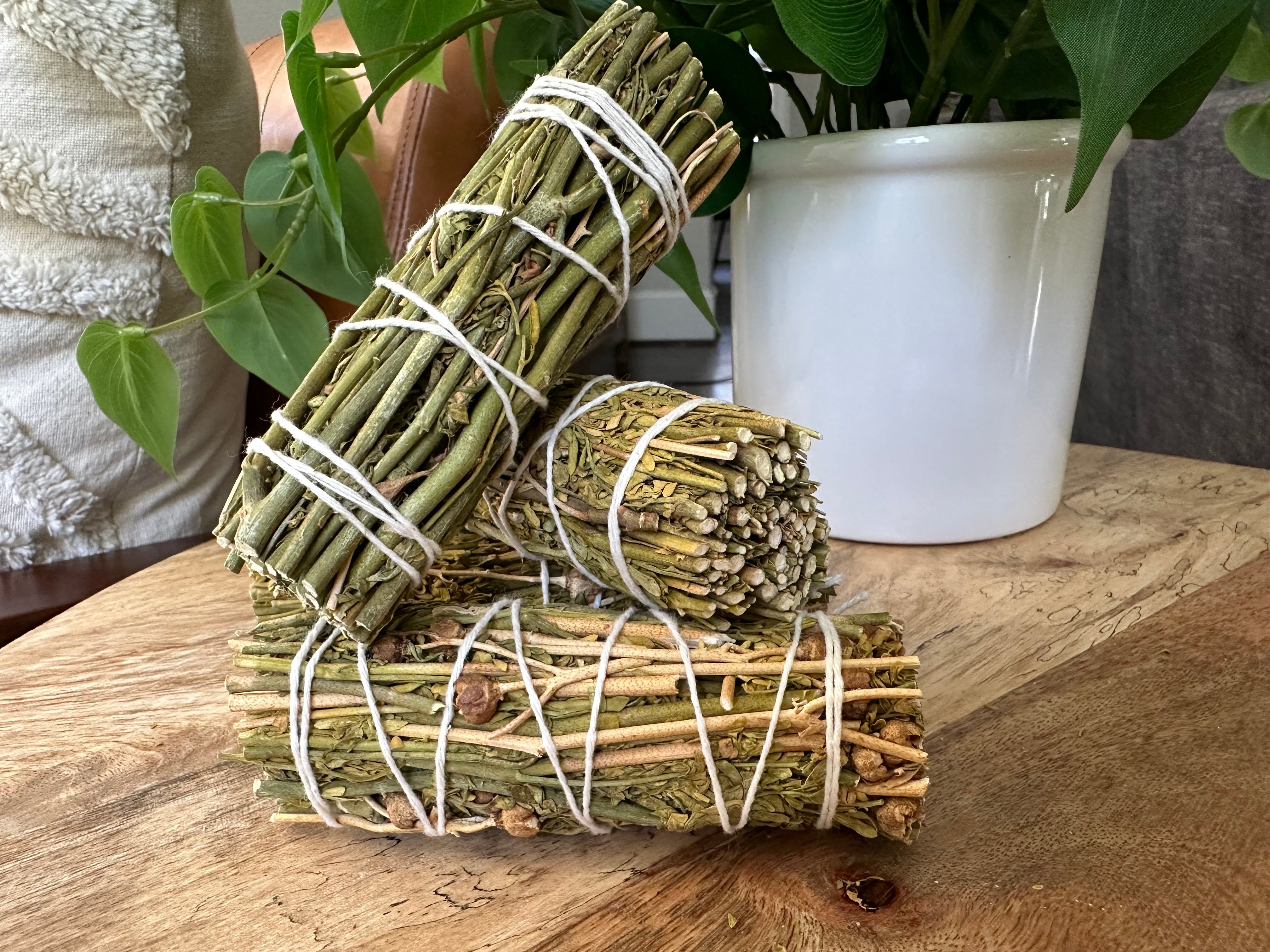 Ruda Rue Sage Smudge Stick. Organic smudge stick for good fortune. 4.5" sage stick.