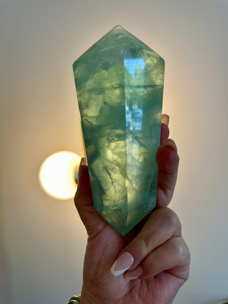 Extra Large Rare Fluorite Double Terminated Point with Cubic phantoms. Custom stand included. 1lb.14oz.