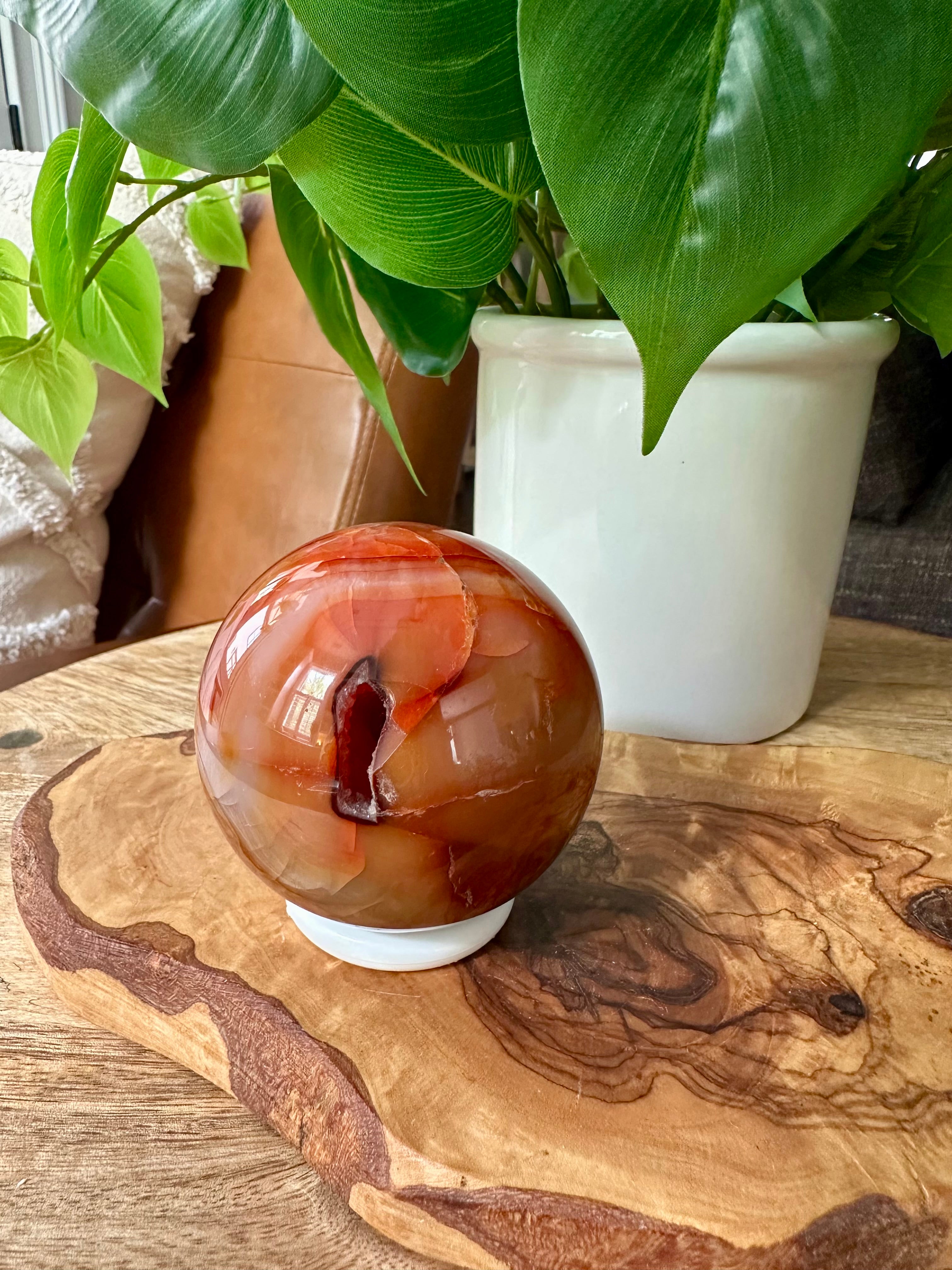 Carnelian Sphere with natural Druzy inclusion. 70mm.