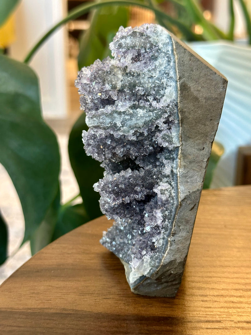 Stunning Black Galaxy Amethyst cluster from Paraguay. Cut base displays two ways.