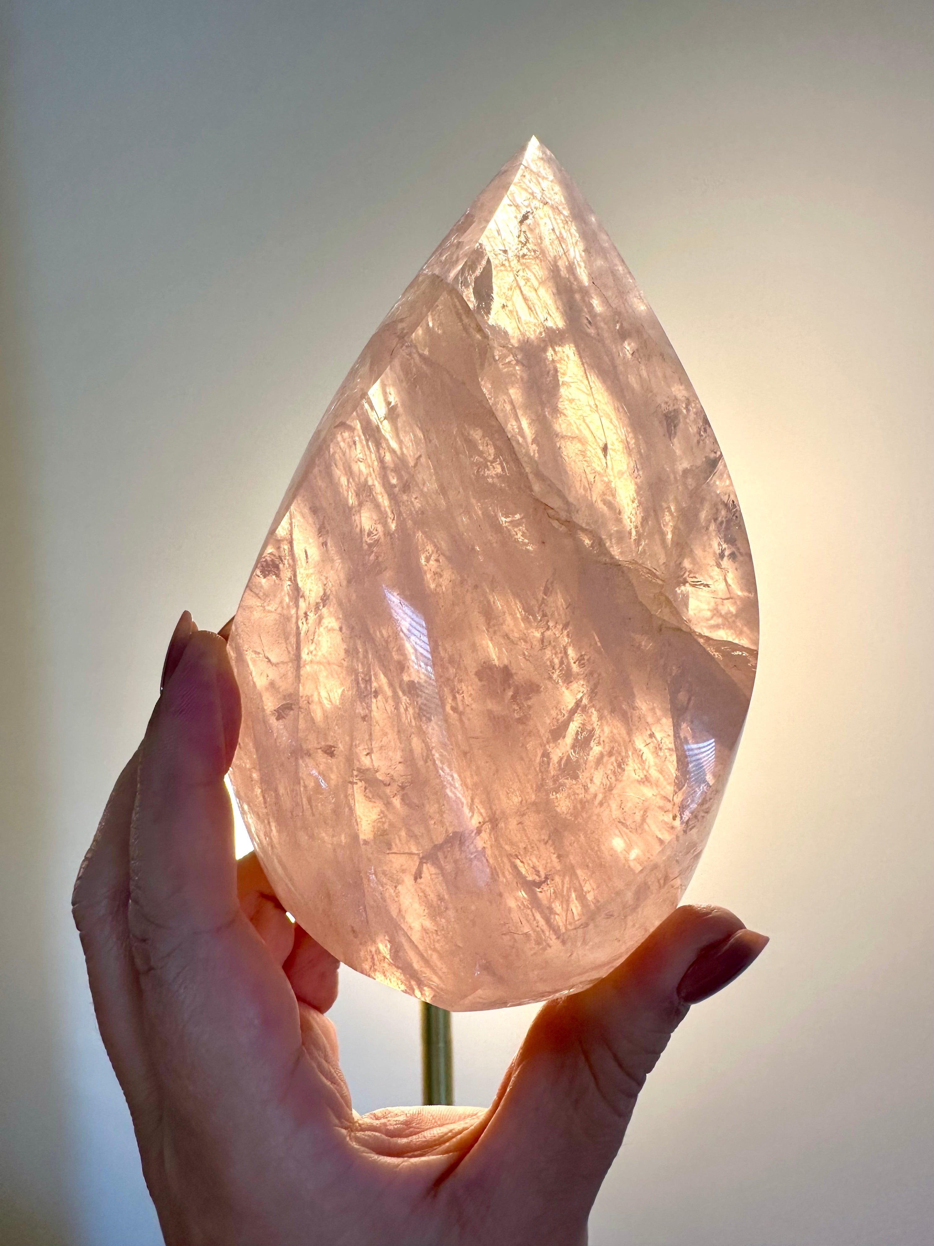 Rose Quartz large polished Flame from Brazil. 1lb 12.7oz.