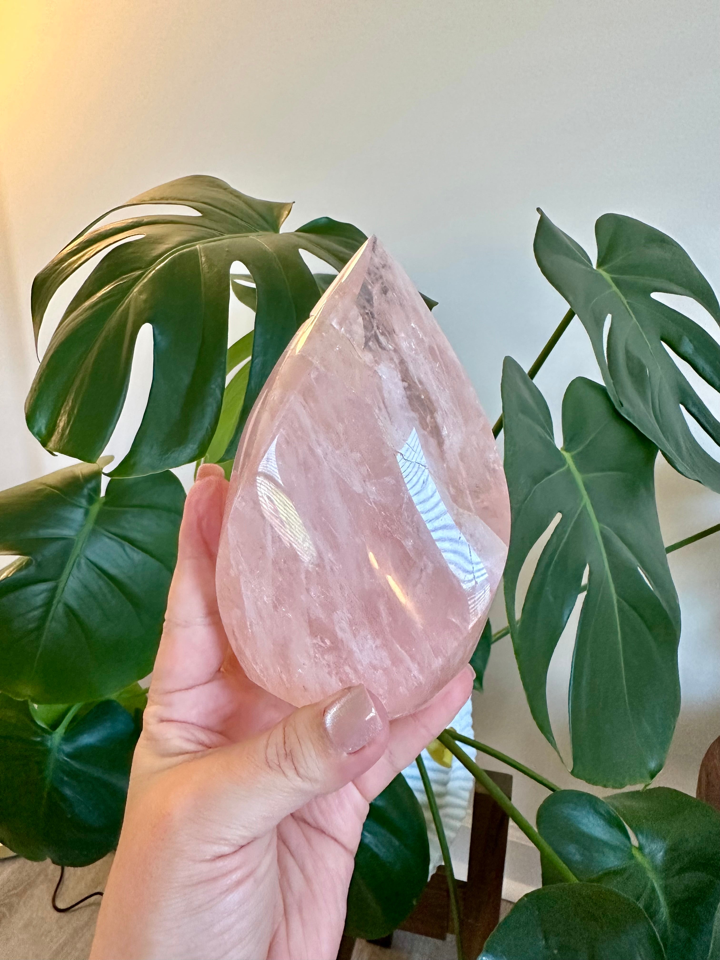 Rose Quartz large polished Flame from Brazil. 1lb 12.7oz.