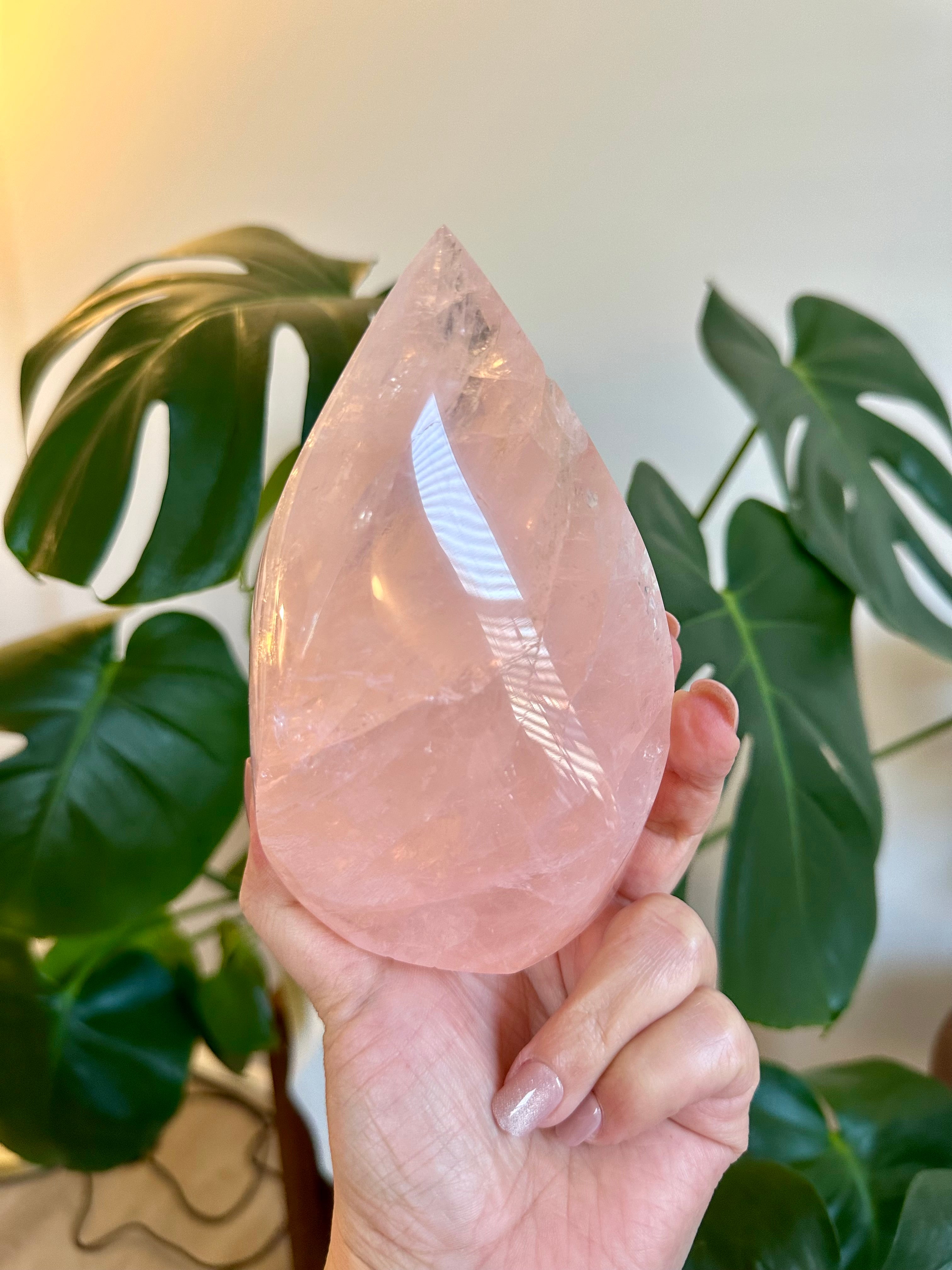 Rose Quartz large polished Flame from Brazil. 1lb 12.7oz.