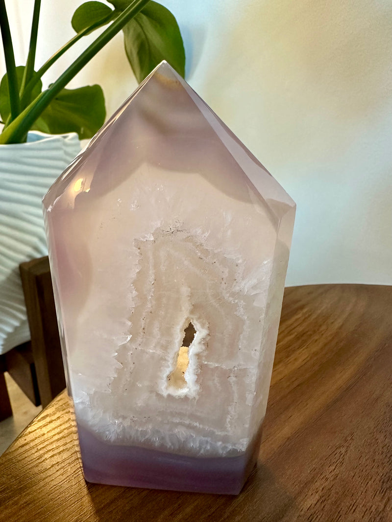 Large Lavender Agate Tower with white Druzy.