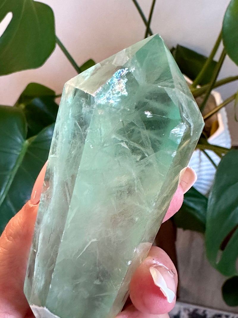 Fluorite Double Terminated Point with Custom stand. 256 gr.