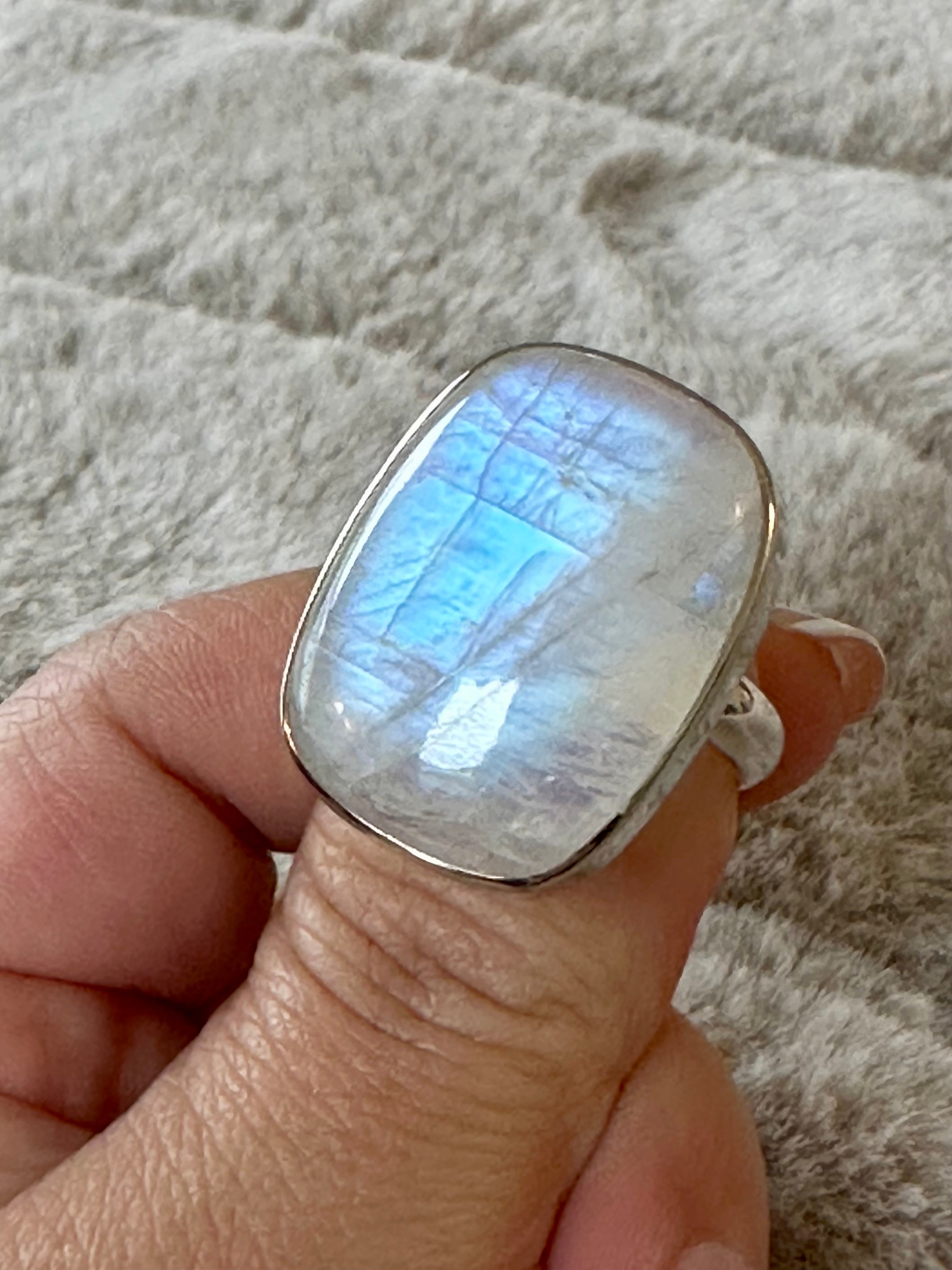 Moonstone Adjustable Silver Ring in Square-round shape.