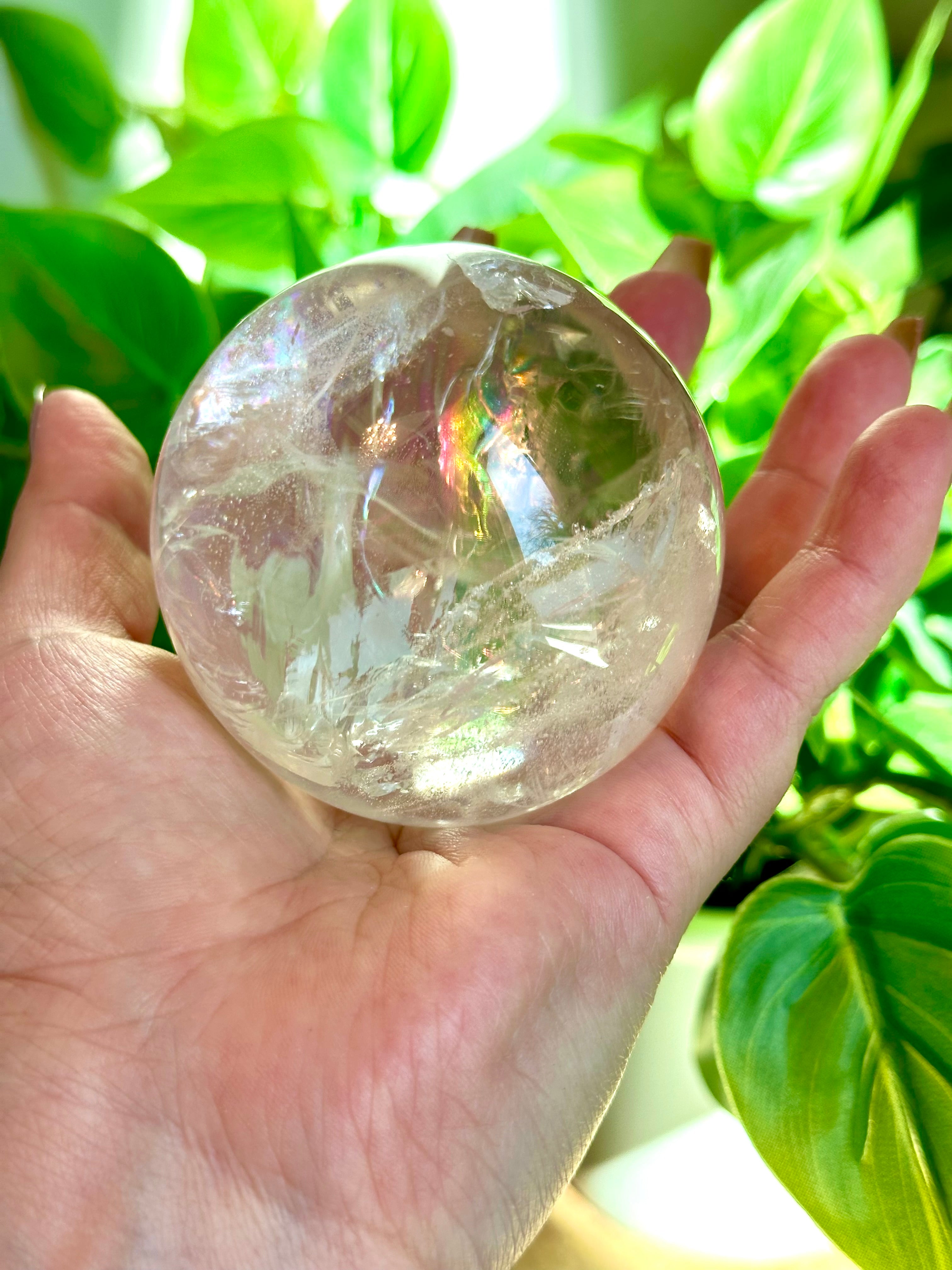 Beautiful Quartz Sphere with prominent Rainbows