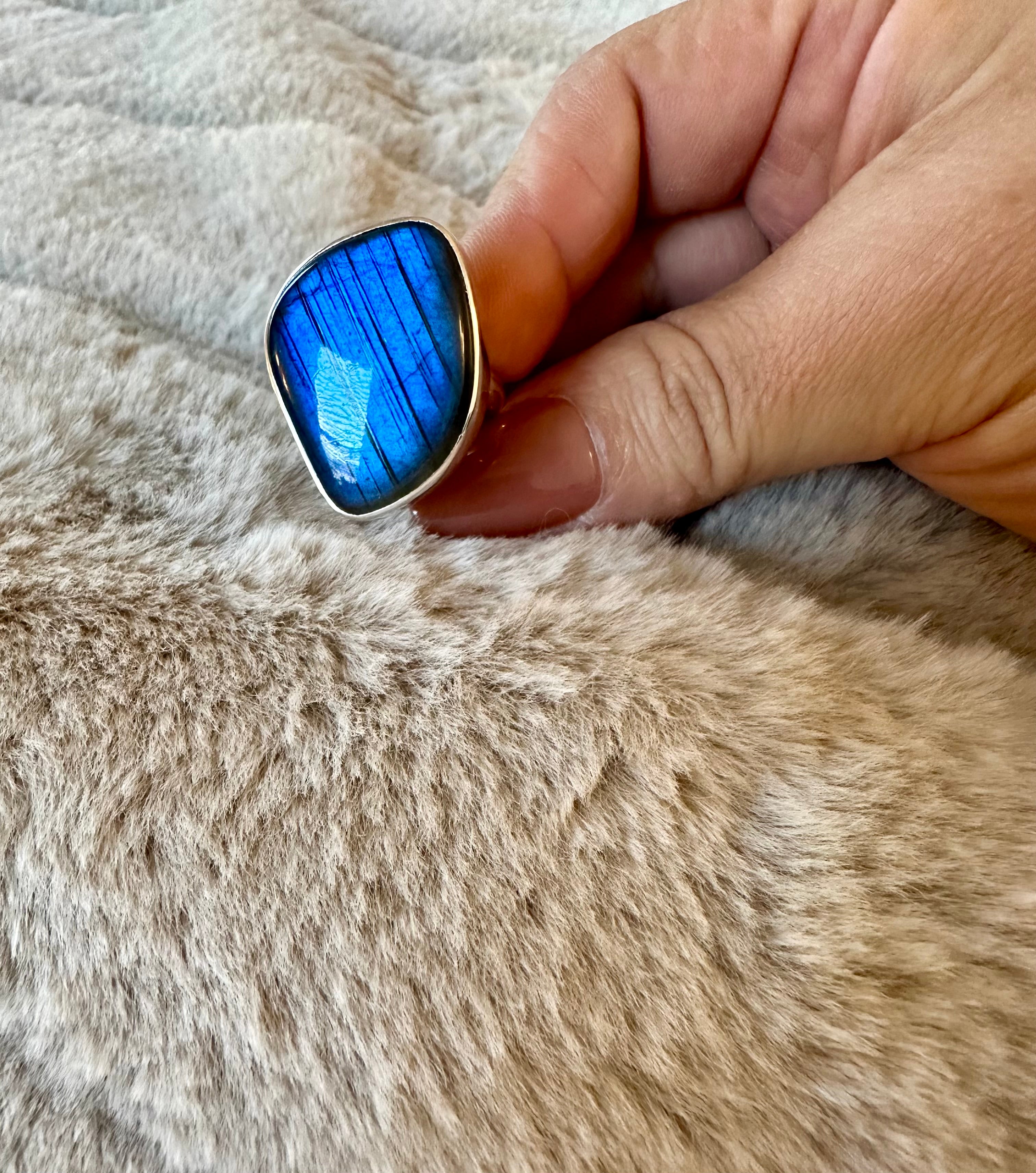 Large free-form Blue Labradorite Adjustable Silver Ring