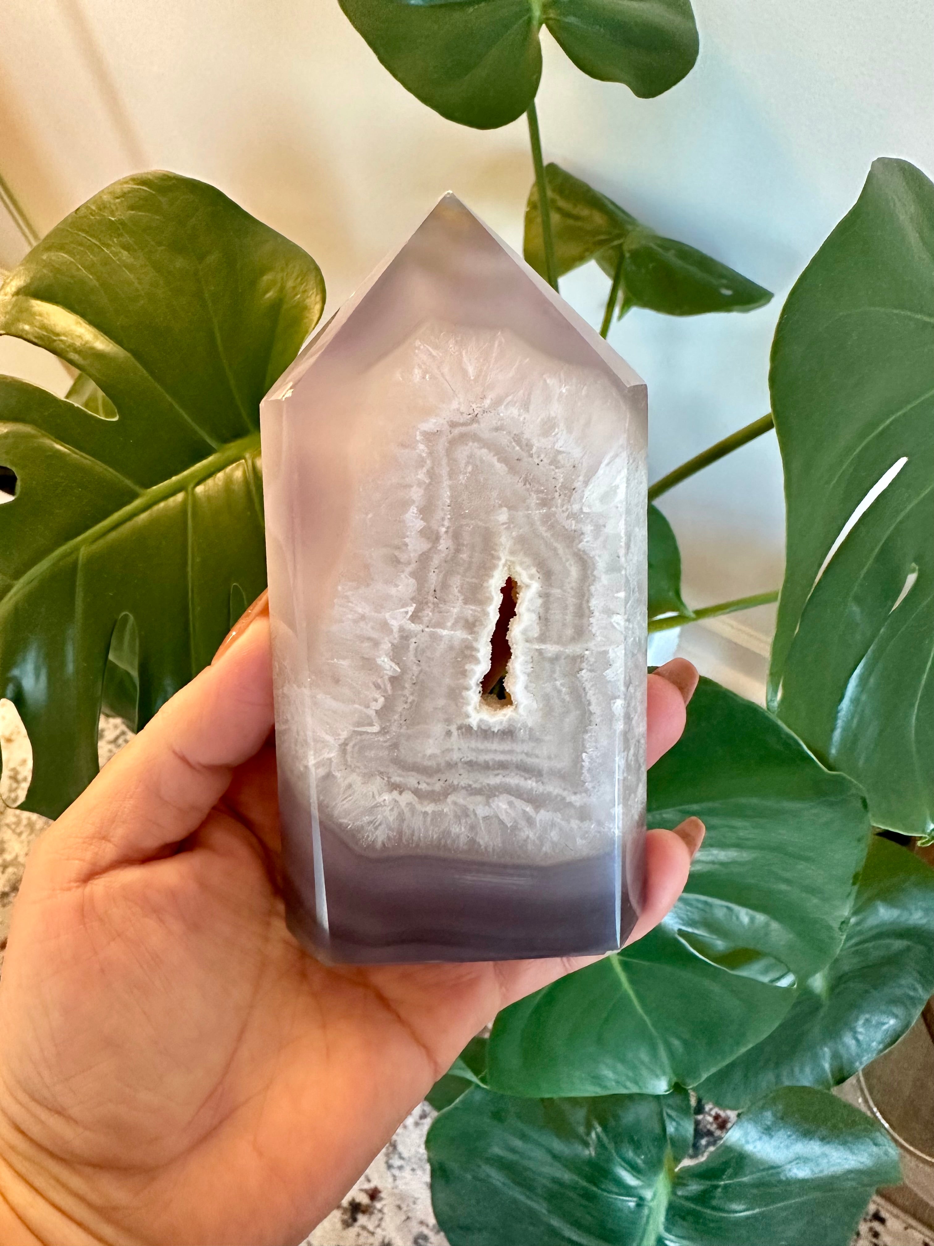 Large Lavender Agate Tower with white Druzy.