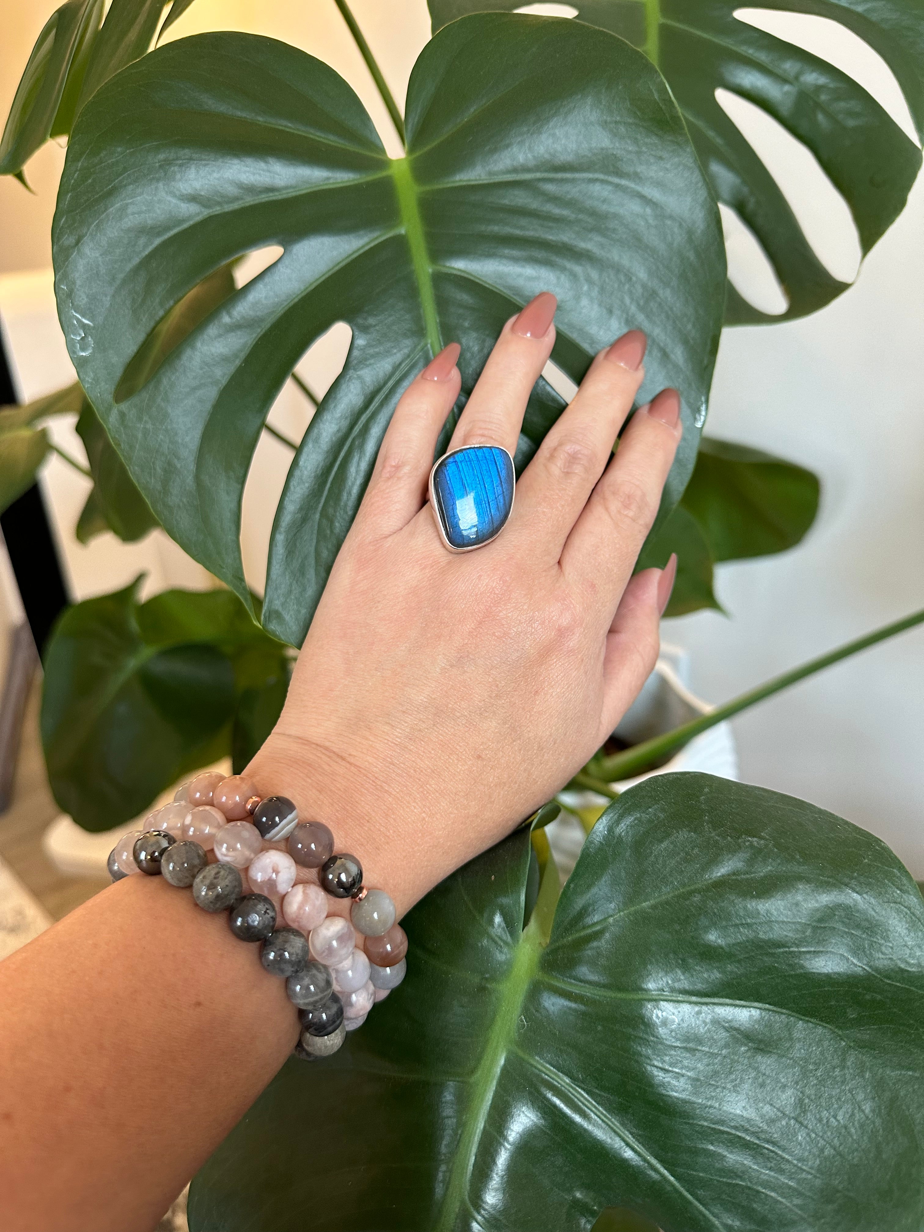 Large free-form Blue Labradorite Adjustable Silver Ring