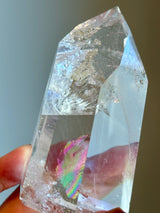 High Grade Quartz tower with Rare Rainbow Feather.