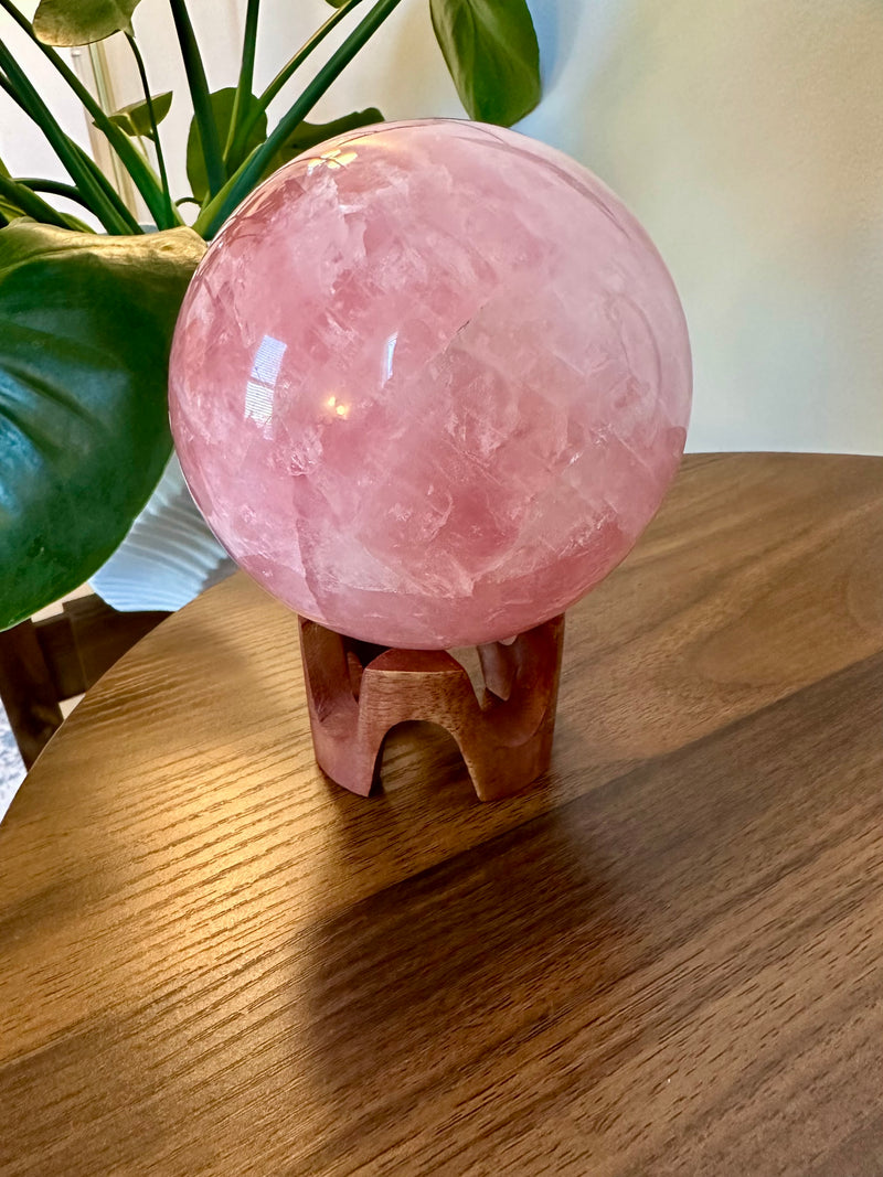 High Quality Extra Large Rose Quartz Sphere from Brazil. 3.5 lbs.