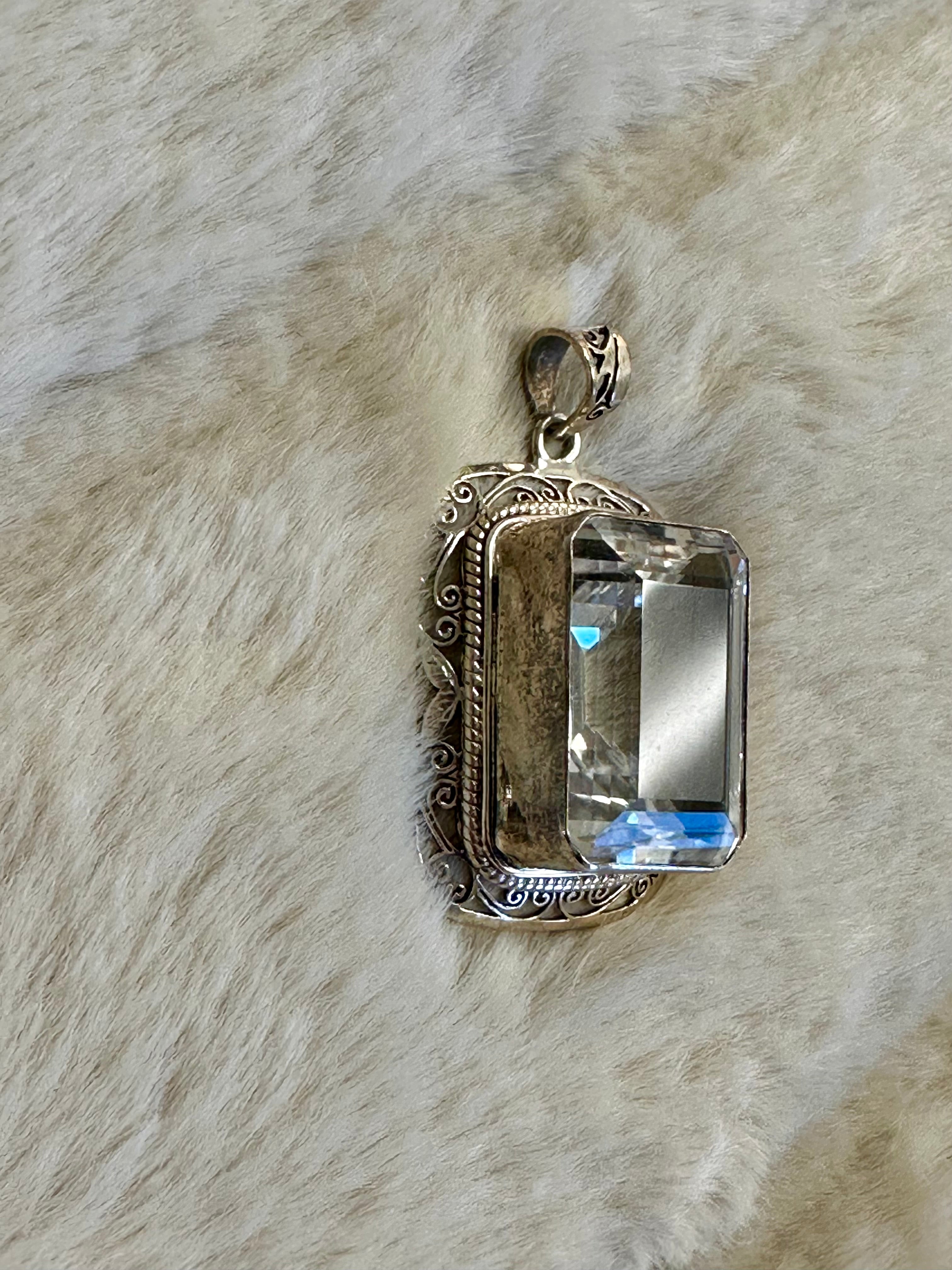 Extra Large hand-crafted Sterling Silver Pendant with Genuine Quartz gemstone.