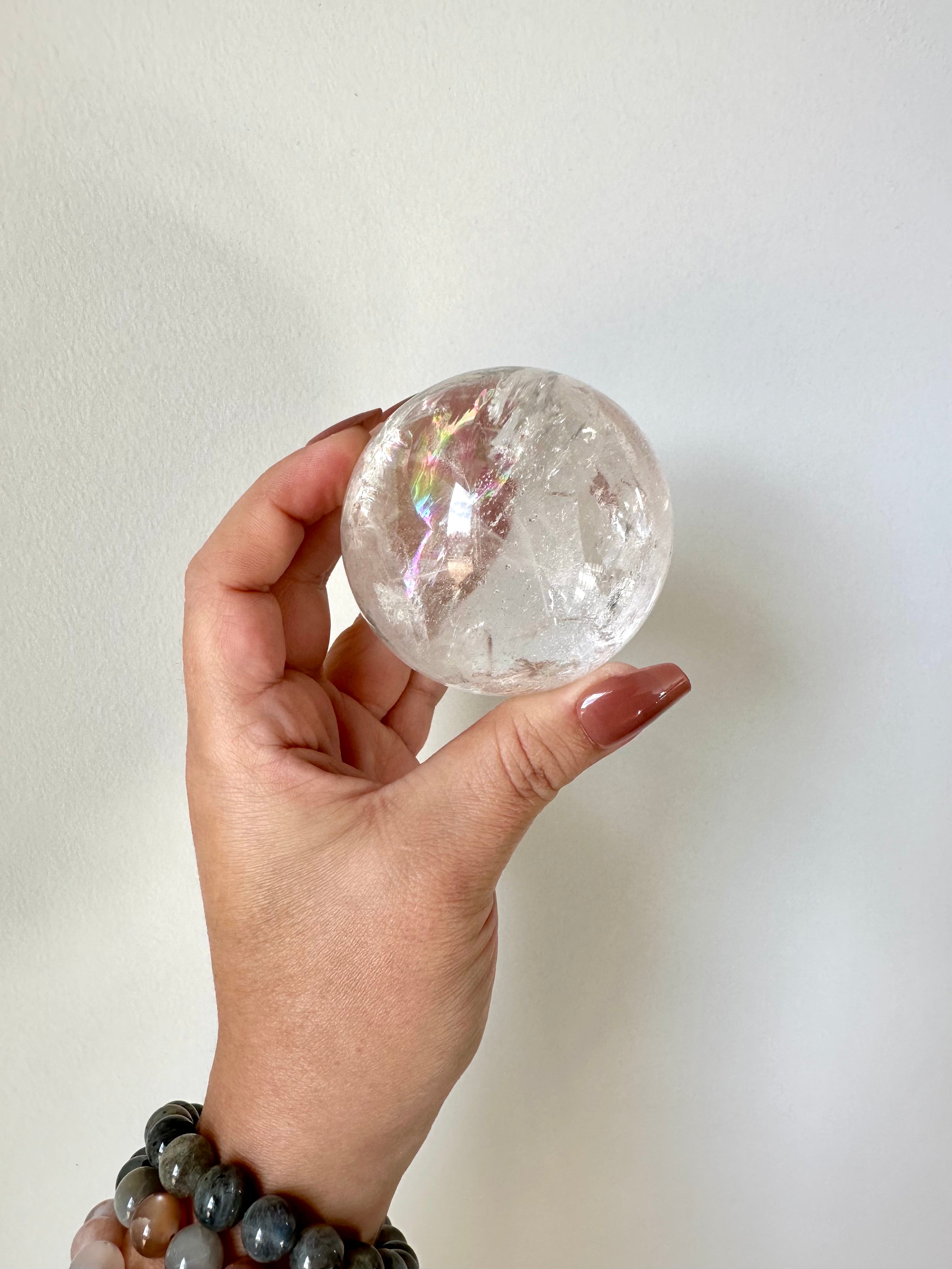 Beautiful Quartz Sphere with prominent Rainbows