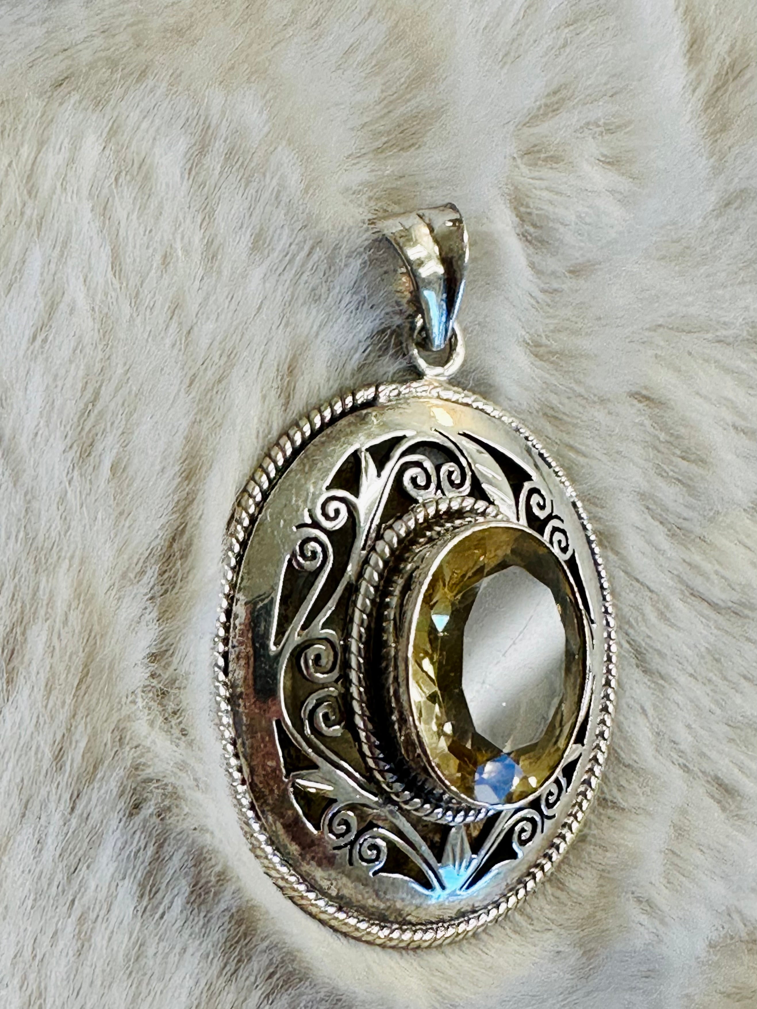 Large hand-crafted Sterling Silver Pendant with Genuine Citrine gemstone.