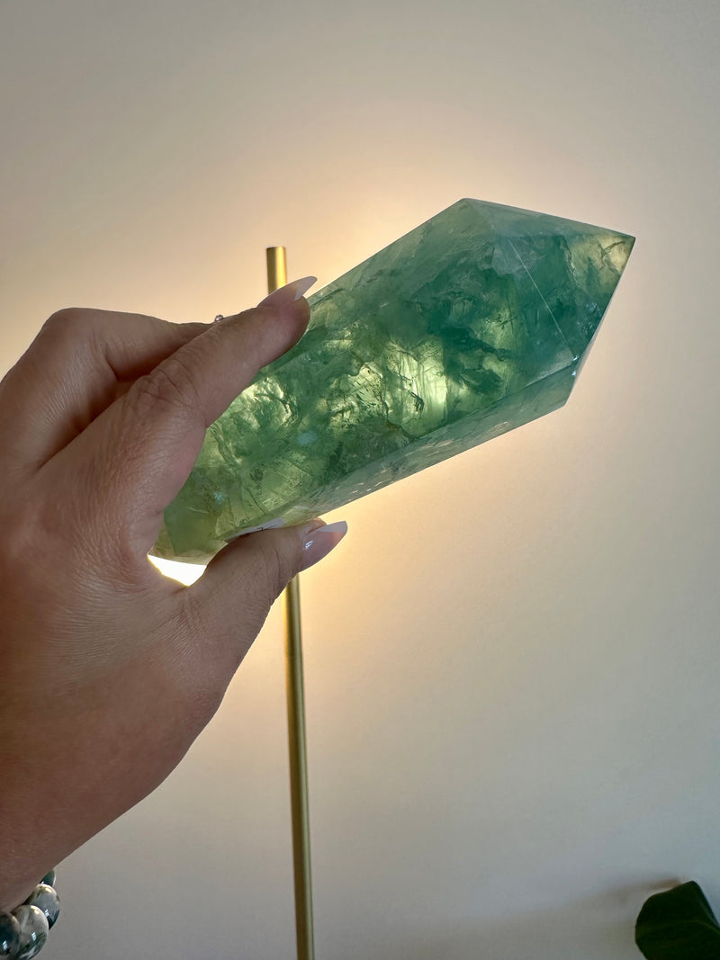 Extra Large Fluorite Double Terminated Point with Custom stand. 1lb. 12oz.