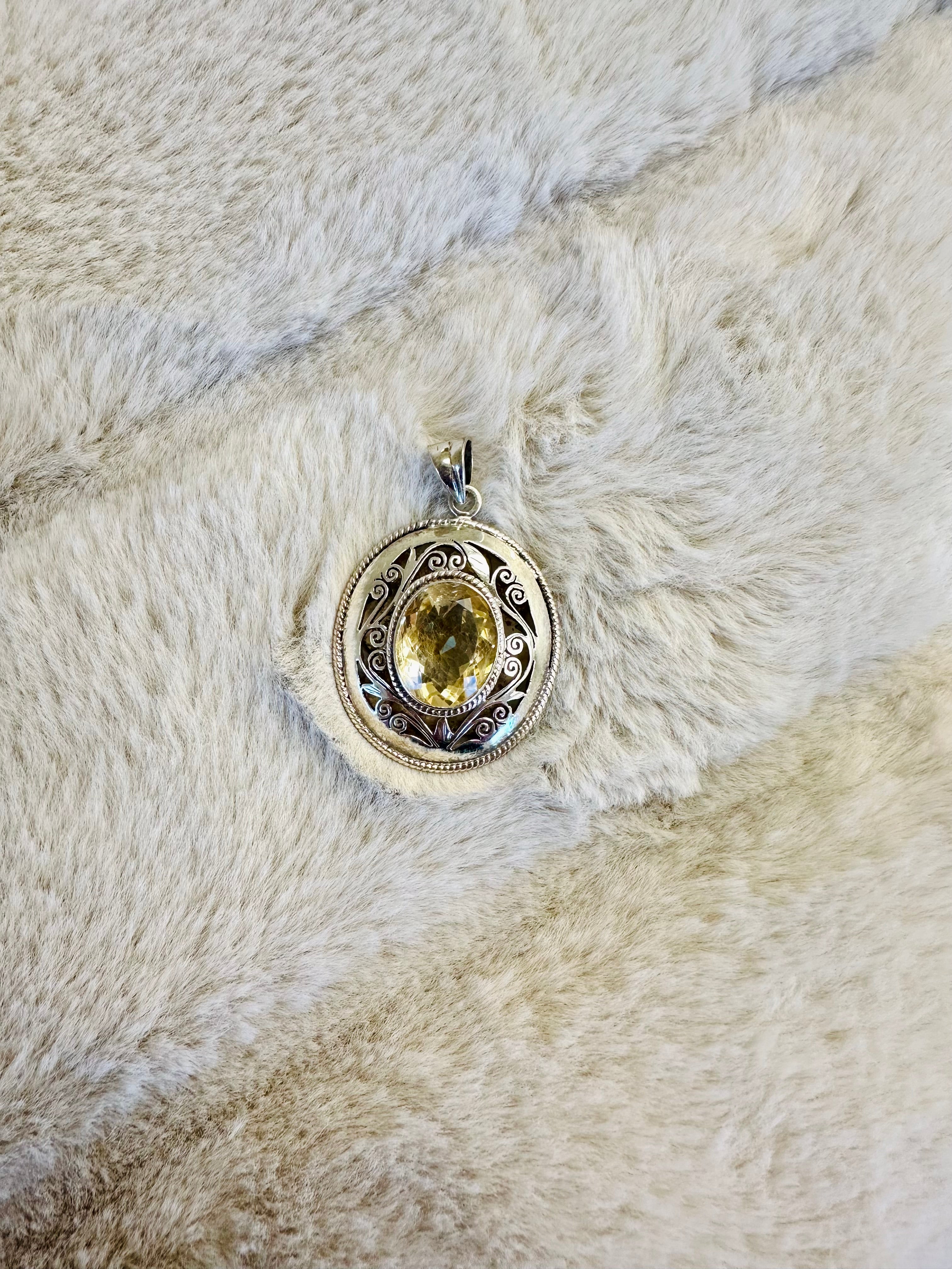 Large hand-crafted Sterling Silver Pendant with Genuine Citrine gemstone.