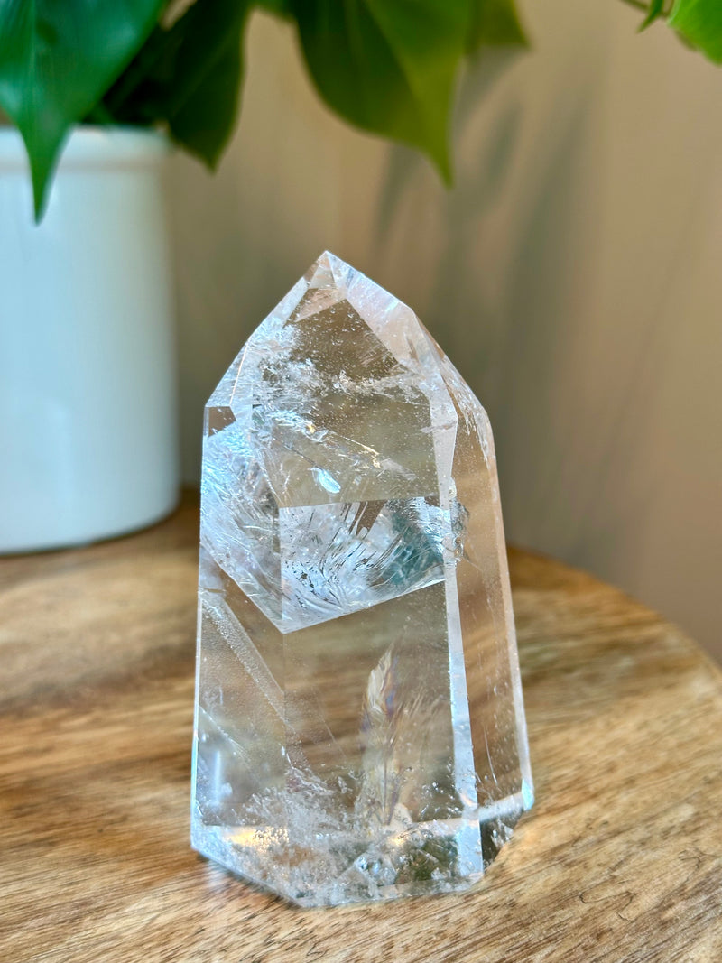 High Grade Quartz tower with Rare Rainbow Feather.