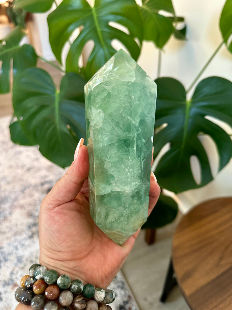 Extra Large Fluorite Double Terminated Point with Custom stand. 1lb. 12oz.