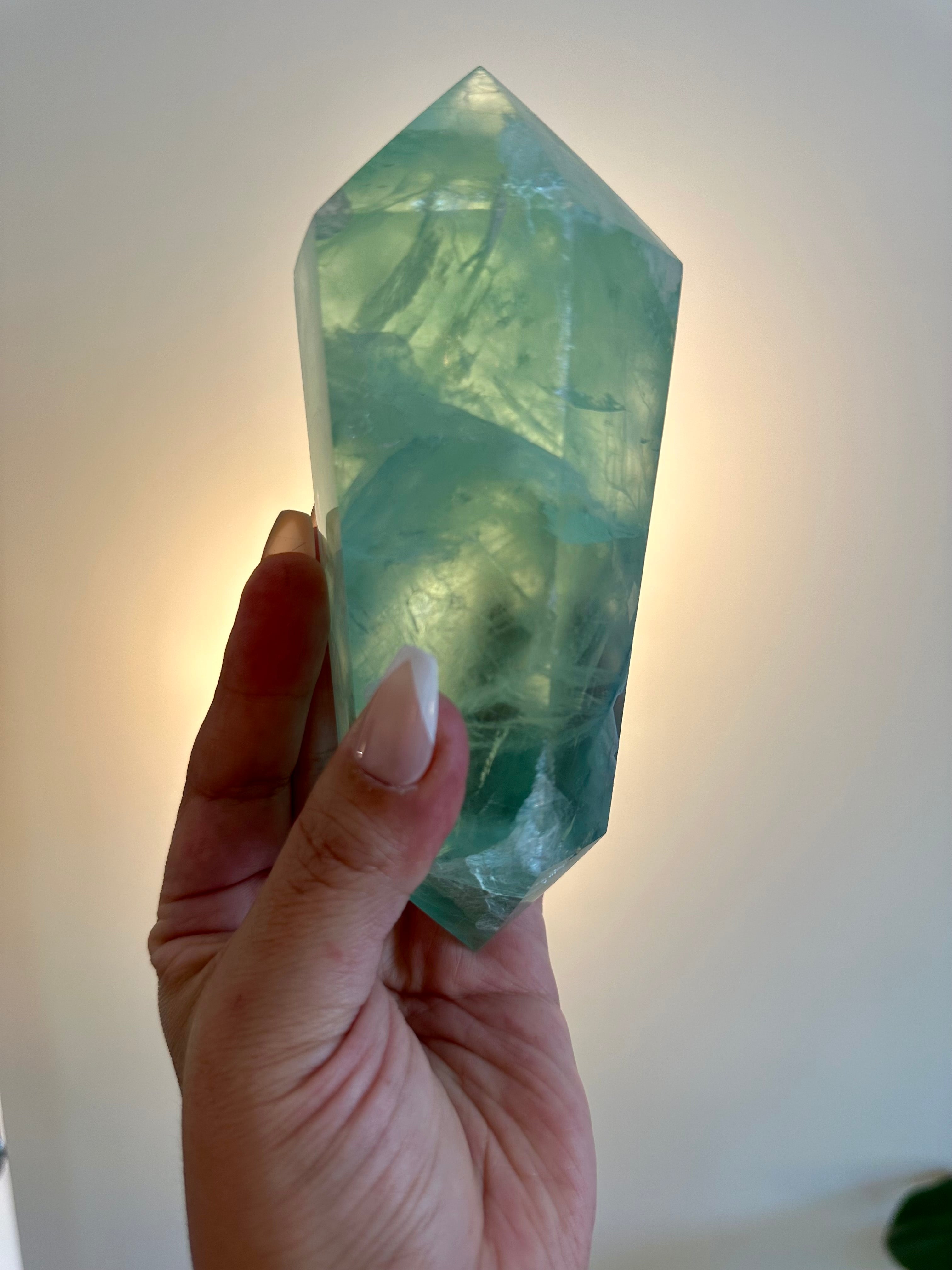 Extra Large Rare Fluorite Double Terminated Point with Cubic phantoms. Custom stand included. 1lb.14oz.