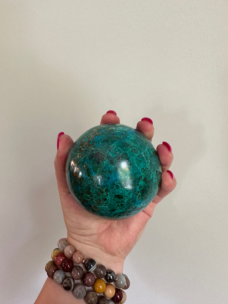 High Quality Large Chrysocolla sphere from Peru. 1lb 15oz.