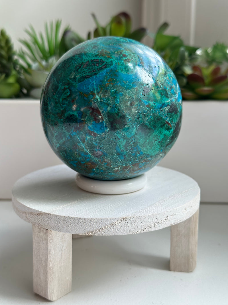 High Quality Large Chrysocolla sphere from Peru. 1lb 11.5oz.