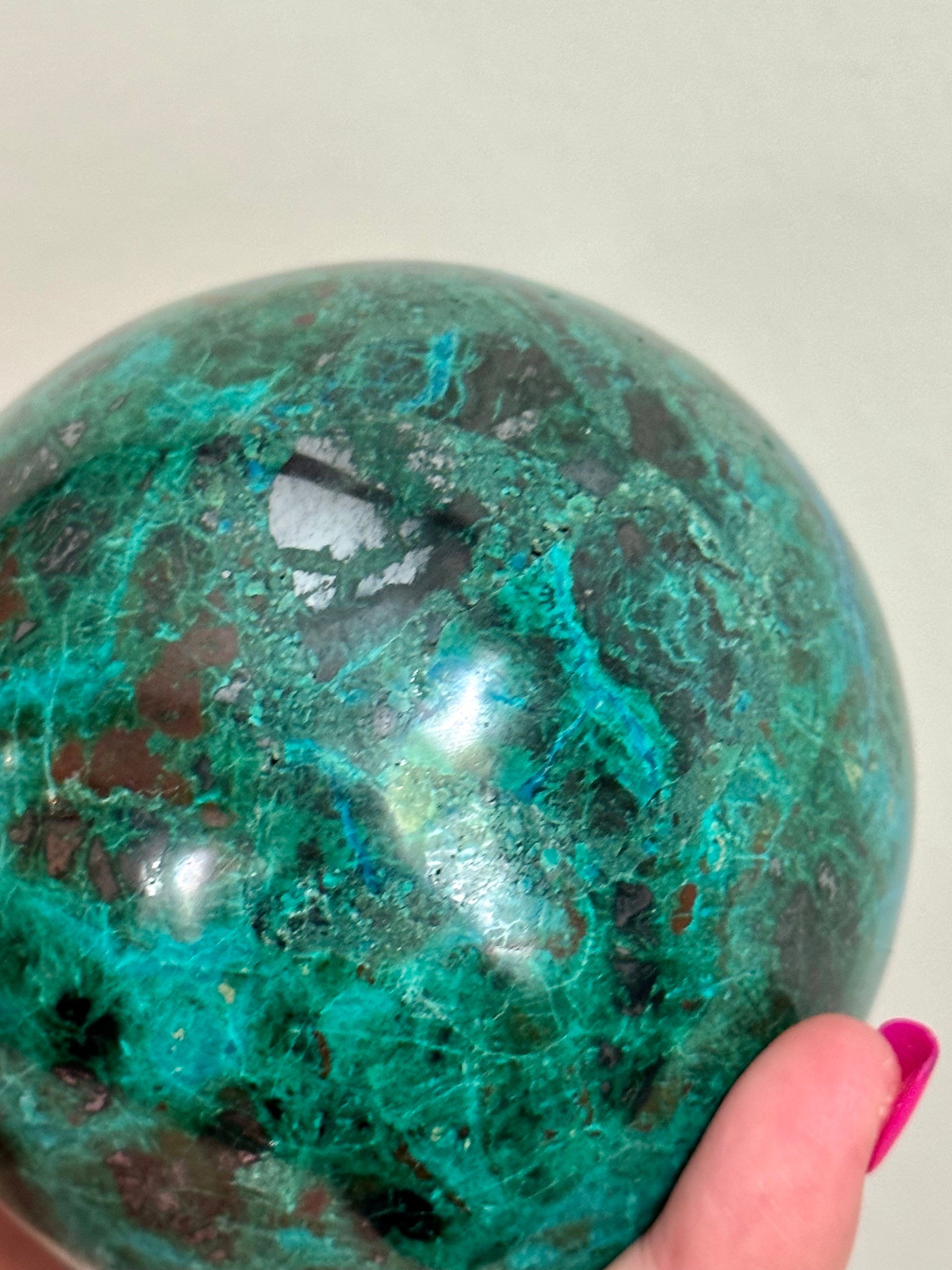 High Quality Large Chrysocolla sphere from Peru. 2lbs 10.8oz.