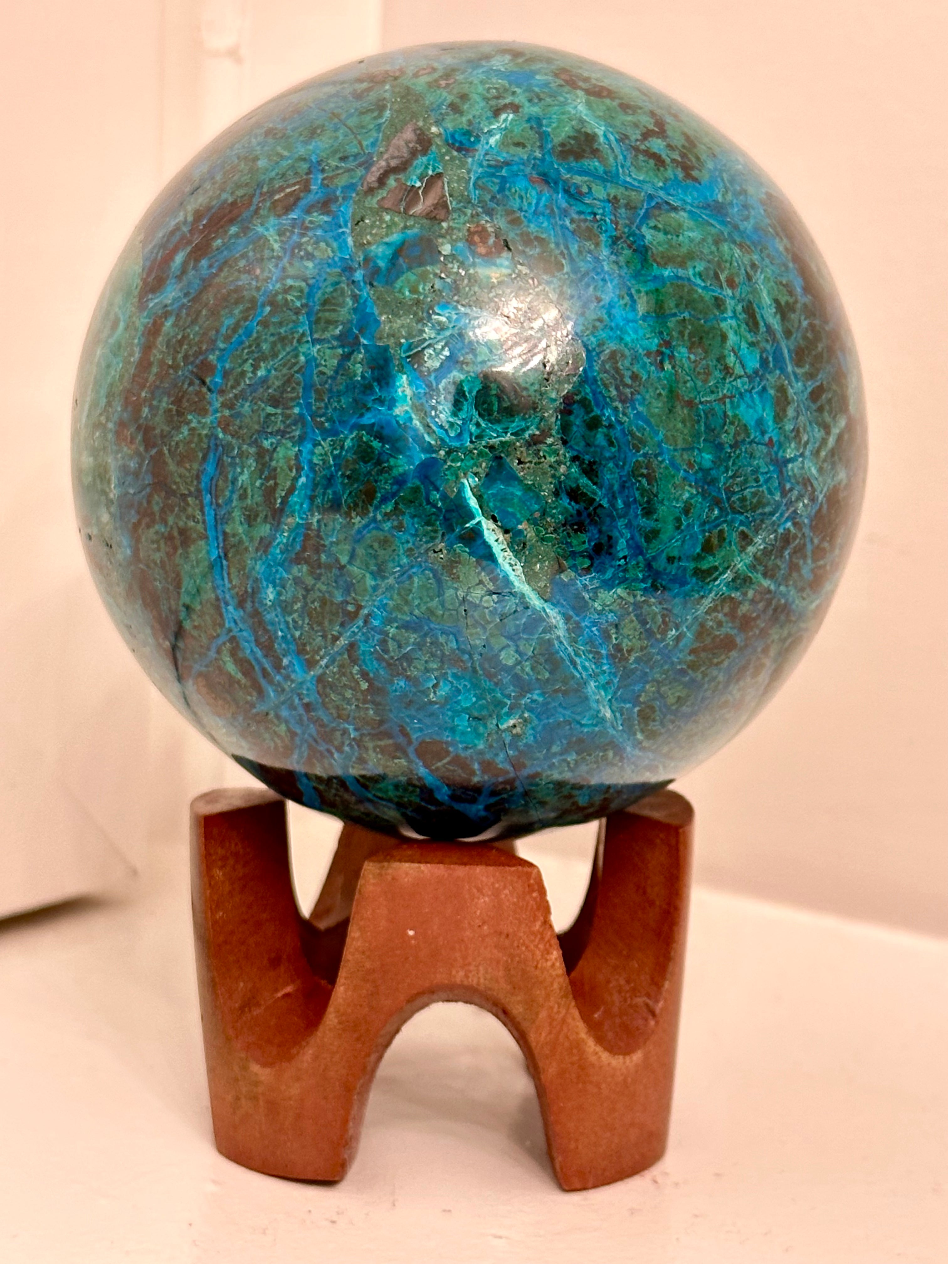 High Quality Large Chrysocolla sphere from Peru. 2lbs 6.2oz.