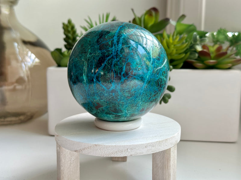 High Quality Large Chrysocolla sphere from Peru. 2lbs 6.2oz.