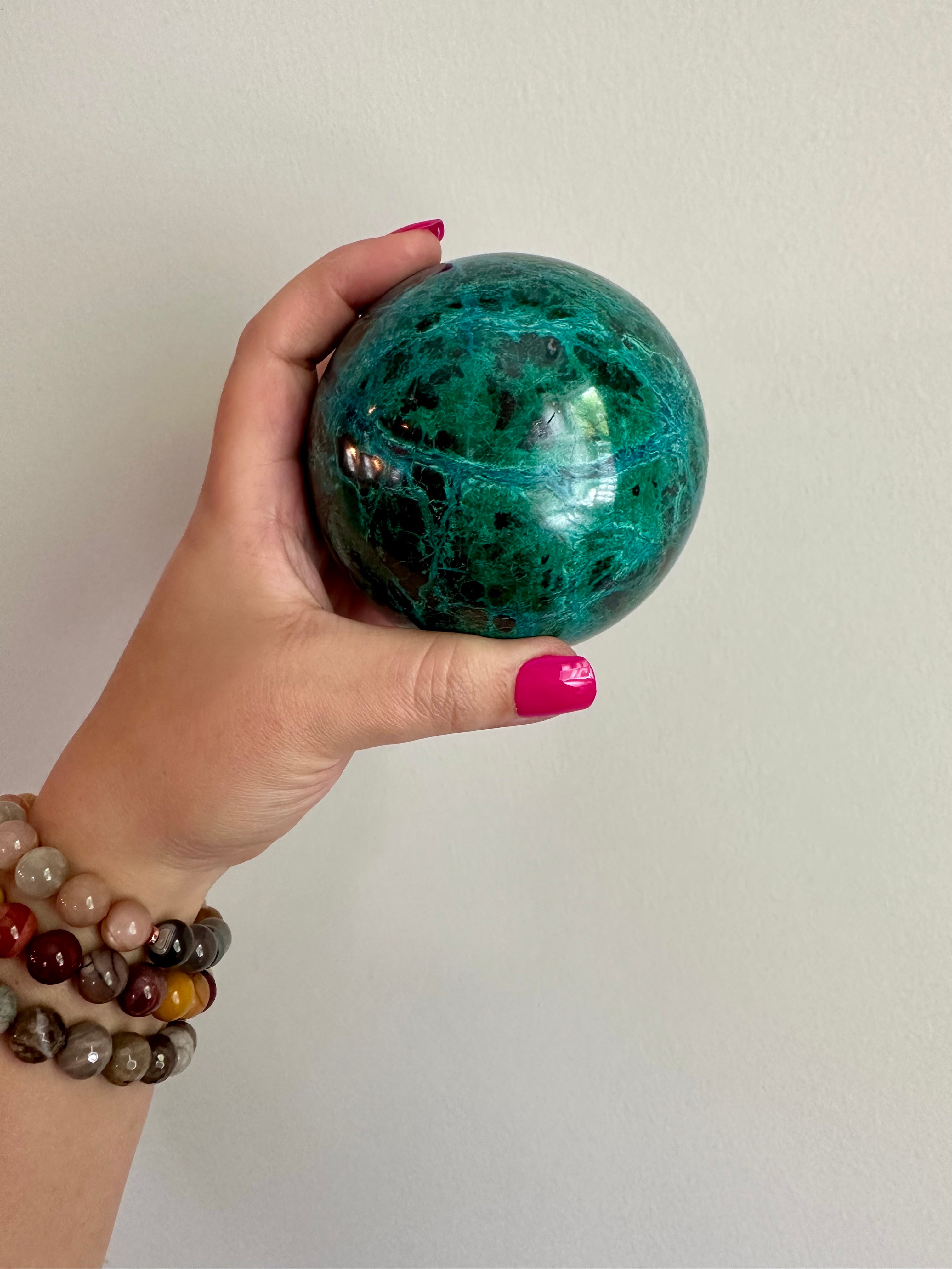 High Quality Large Chrysocolla sphere from Peru. 2lbs 6.2oz.