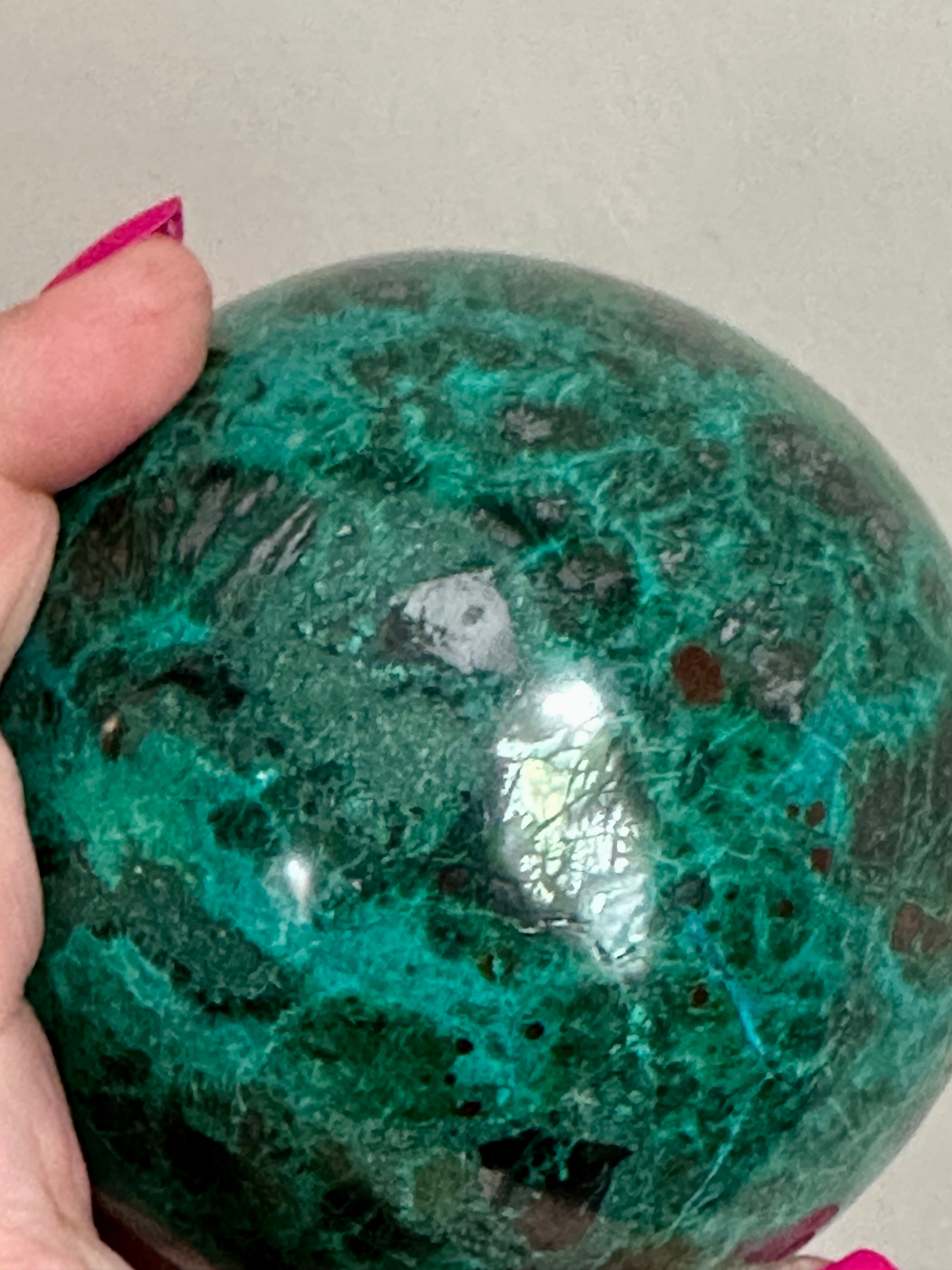 High Quality Large Chrysocolla sphere from Peru. 2lbs 10.8oz.