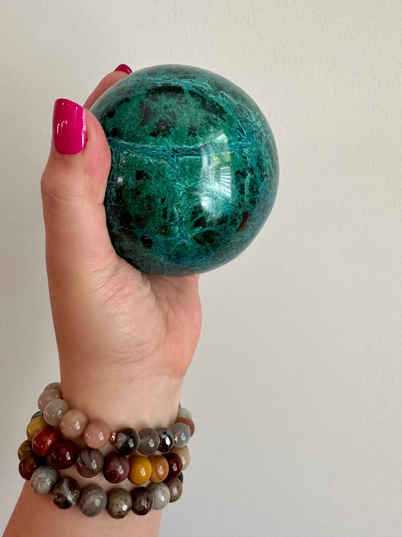 High Quality Large Chrysocolla sphere from Peru. 2lbs 6.2oz.