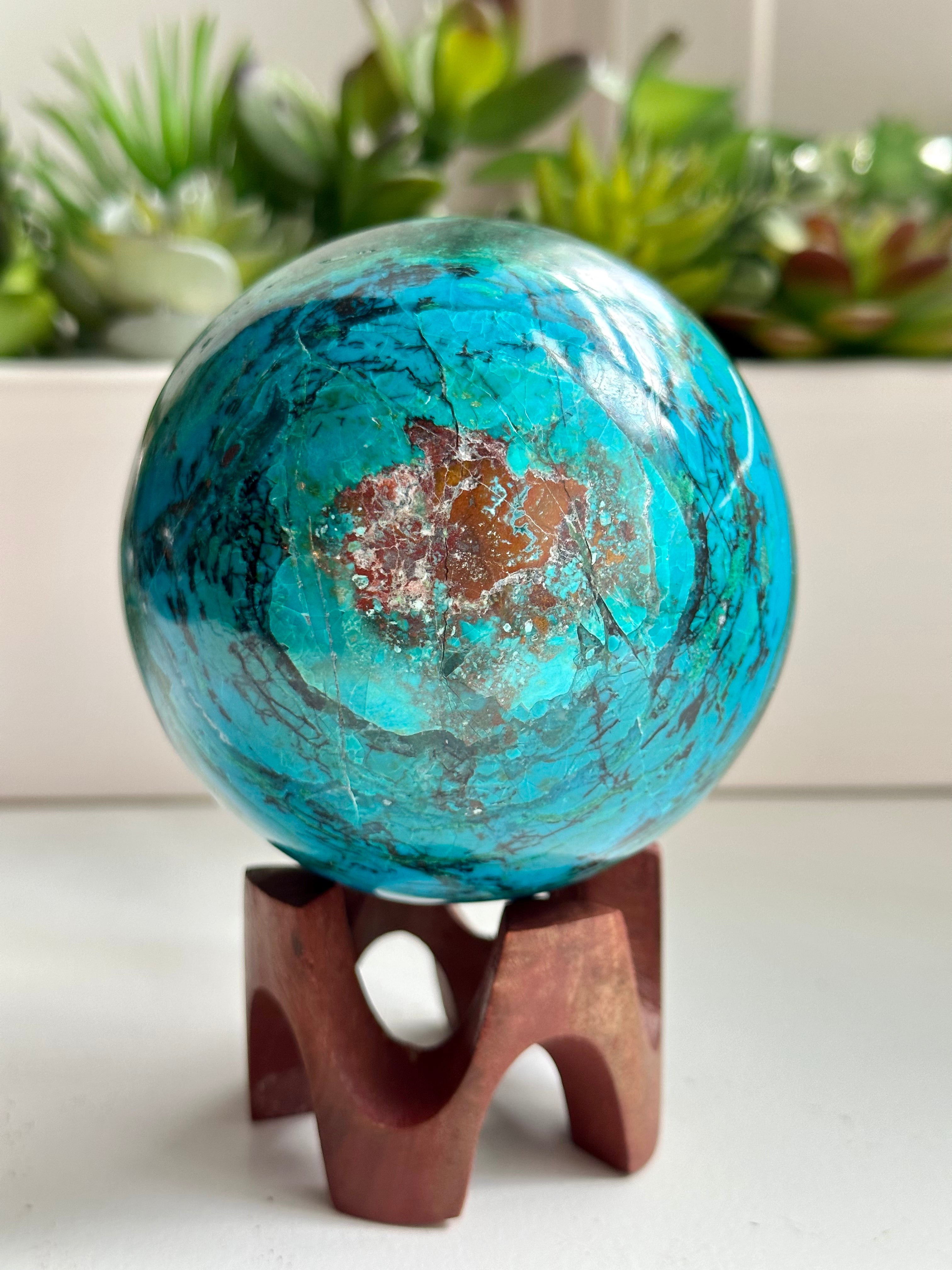 High Quality Large Chrysocolla sphere from Peru. 2lbs 6.7oz.