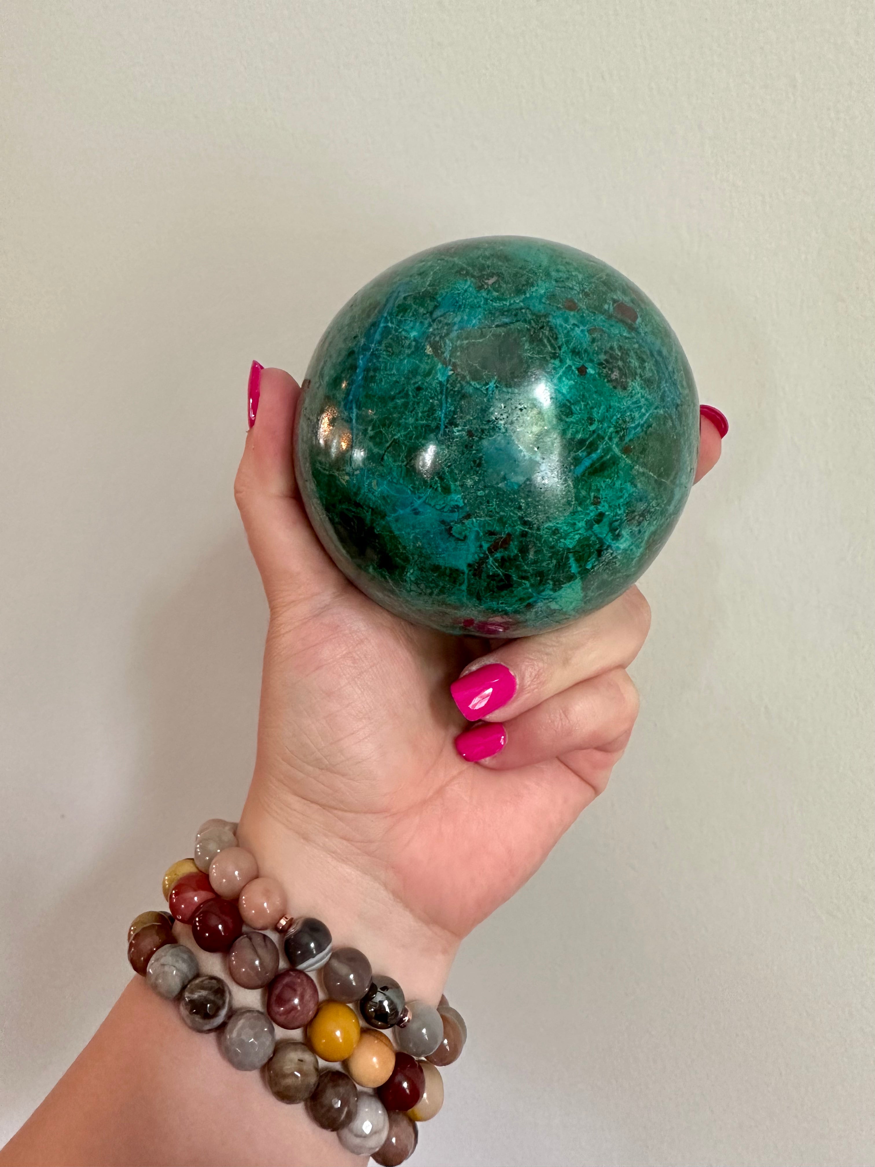 High Quality Large Chrysocolla sphere from Peru. 2lbs 10.8oz.