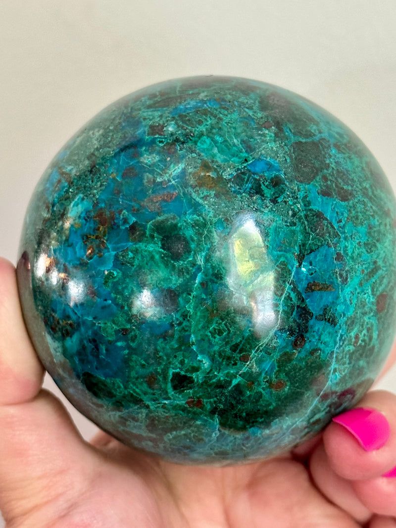 High Quality Large Chrysocolla sphere from Peru. 2lbs 10.8oz.