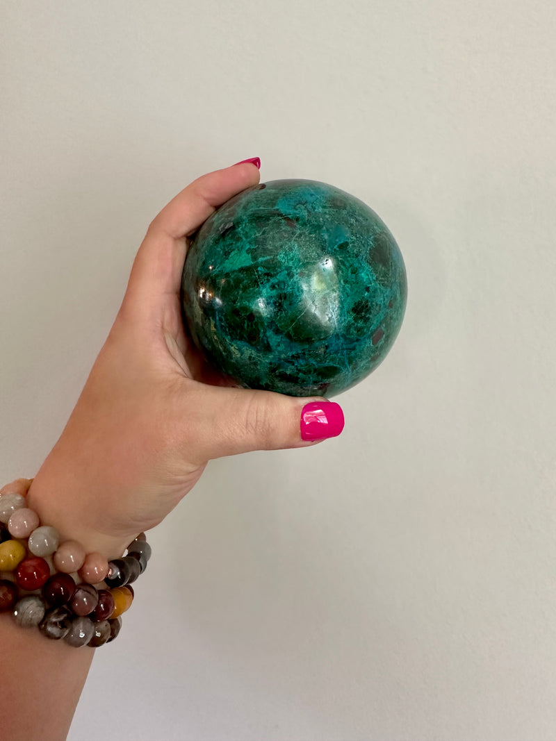 High Quality Large Chrysocolla sphere from Peru. 2lbs 10.8oz.