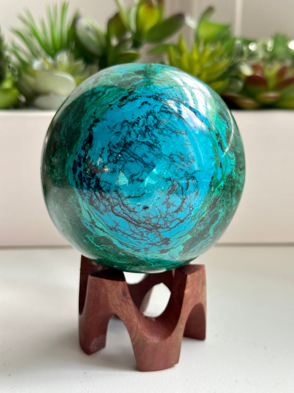 High Quality Large Chrysocolla sphere from Peru. 2lbs 6.7oz.