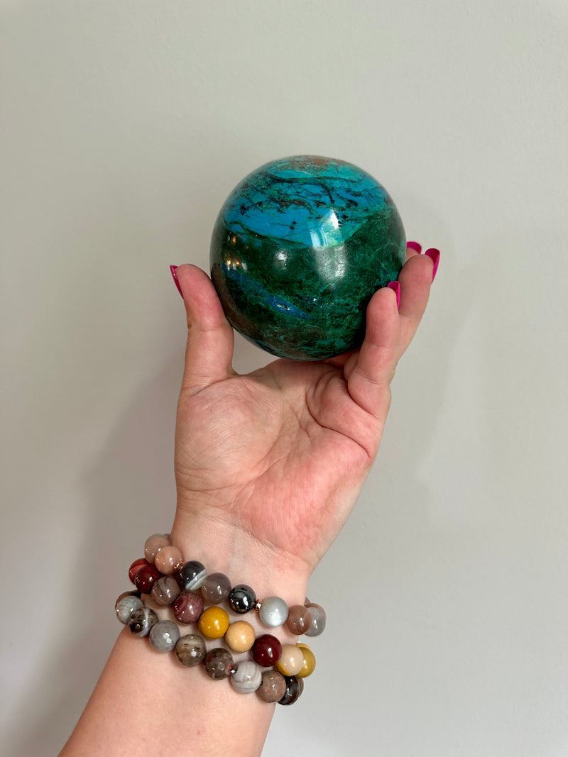 High Quality Large Chrysocolla sphere from Peru. 2lbs 6.7oz.