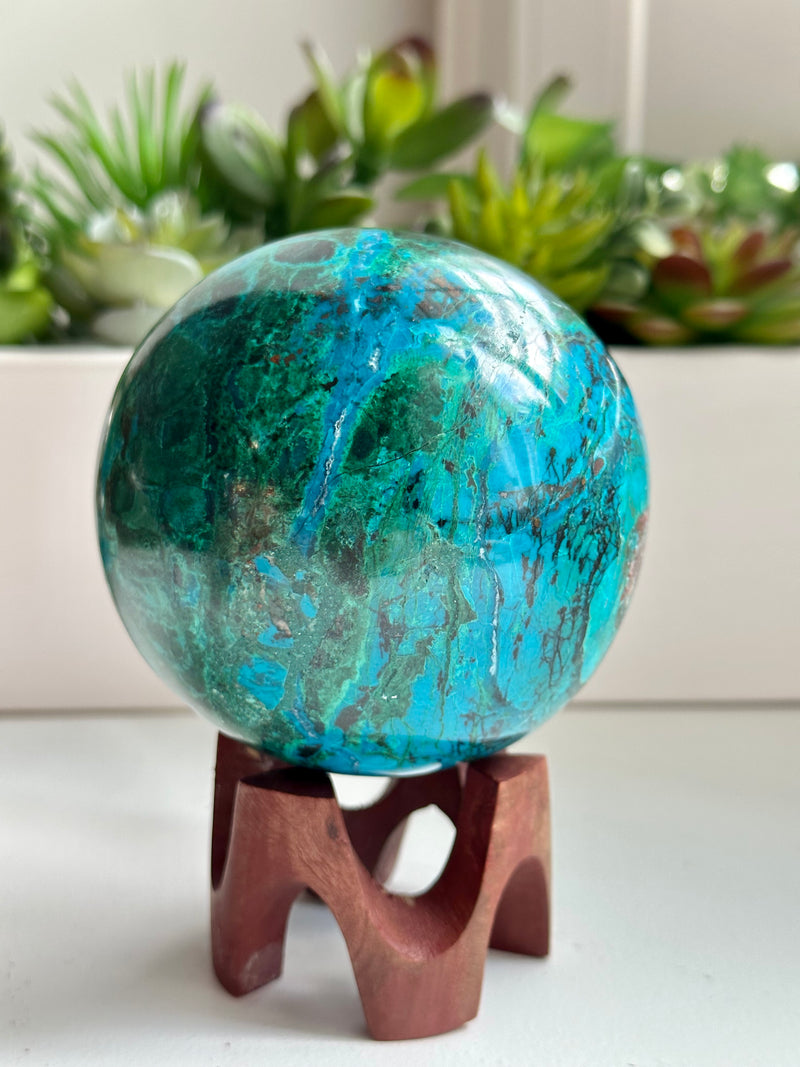 High Quality Large Chrysocolla sphere from Peru. 2lbs 6.7oz.