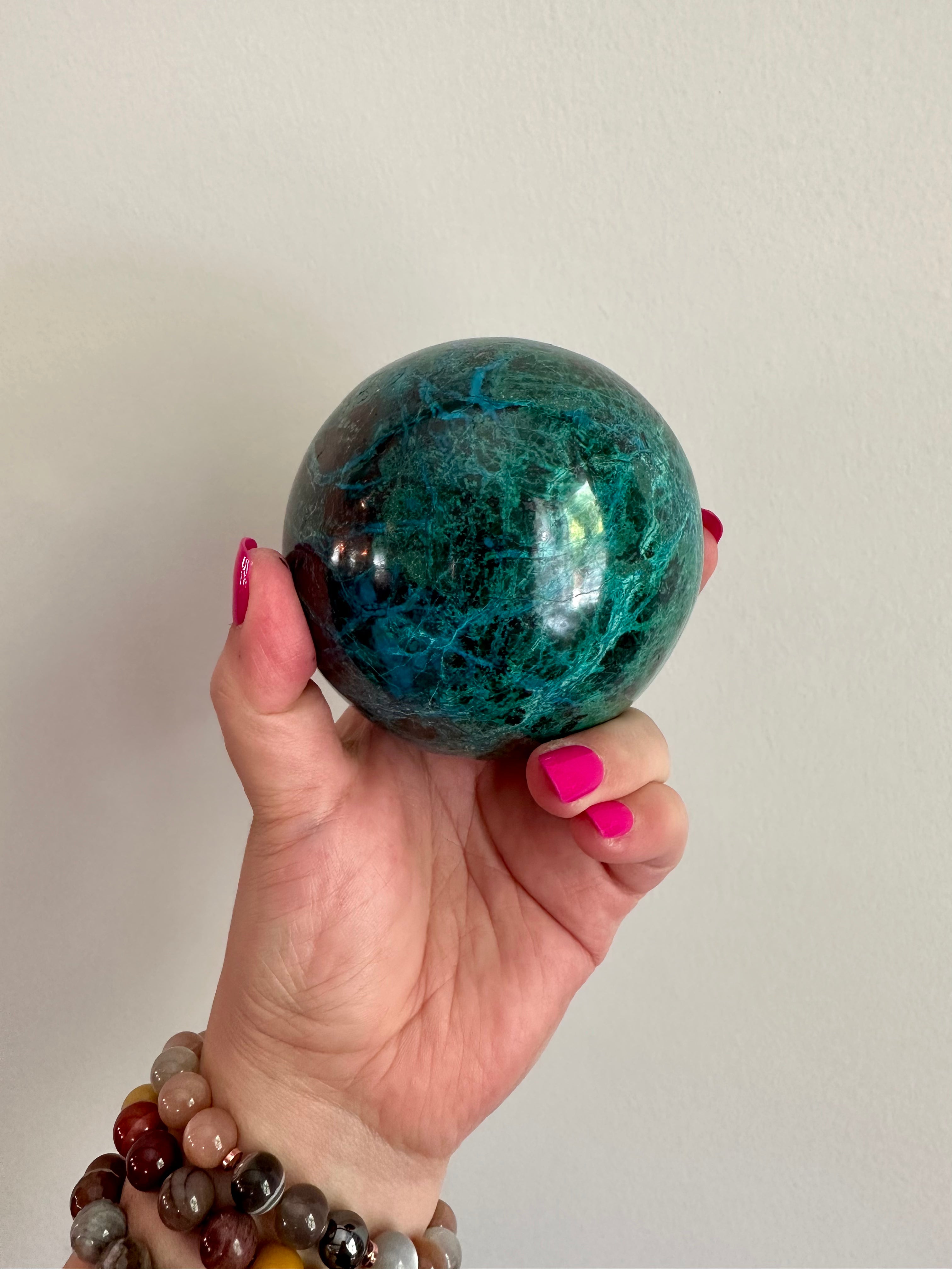 High Quality Large Chrysocolla sphere from Peru. 2lbs 6.2oz.