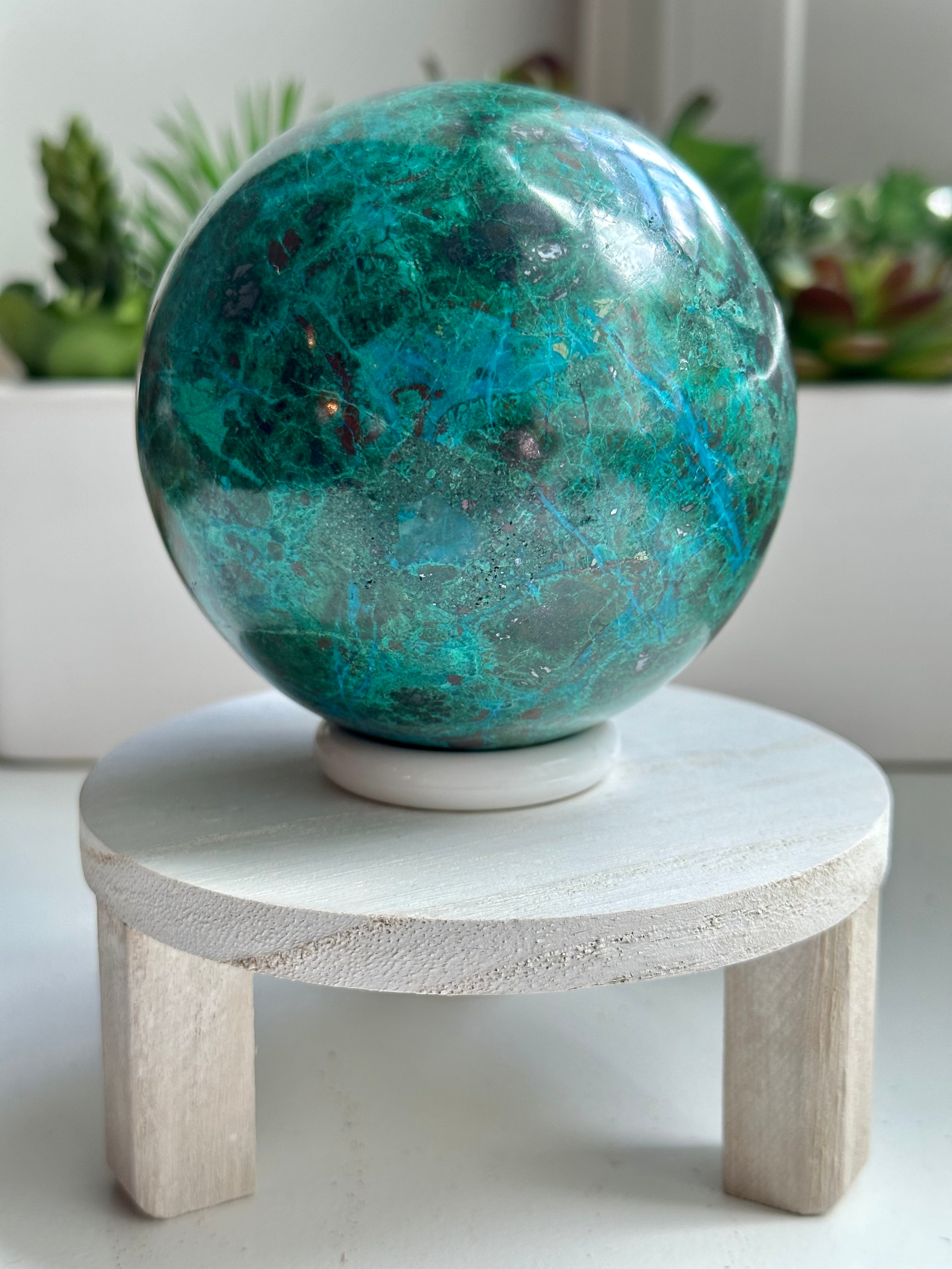 High Quality Large Chrysocolla sphere from Peru. 2lbs 10.8oz.